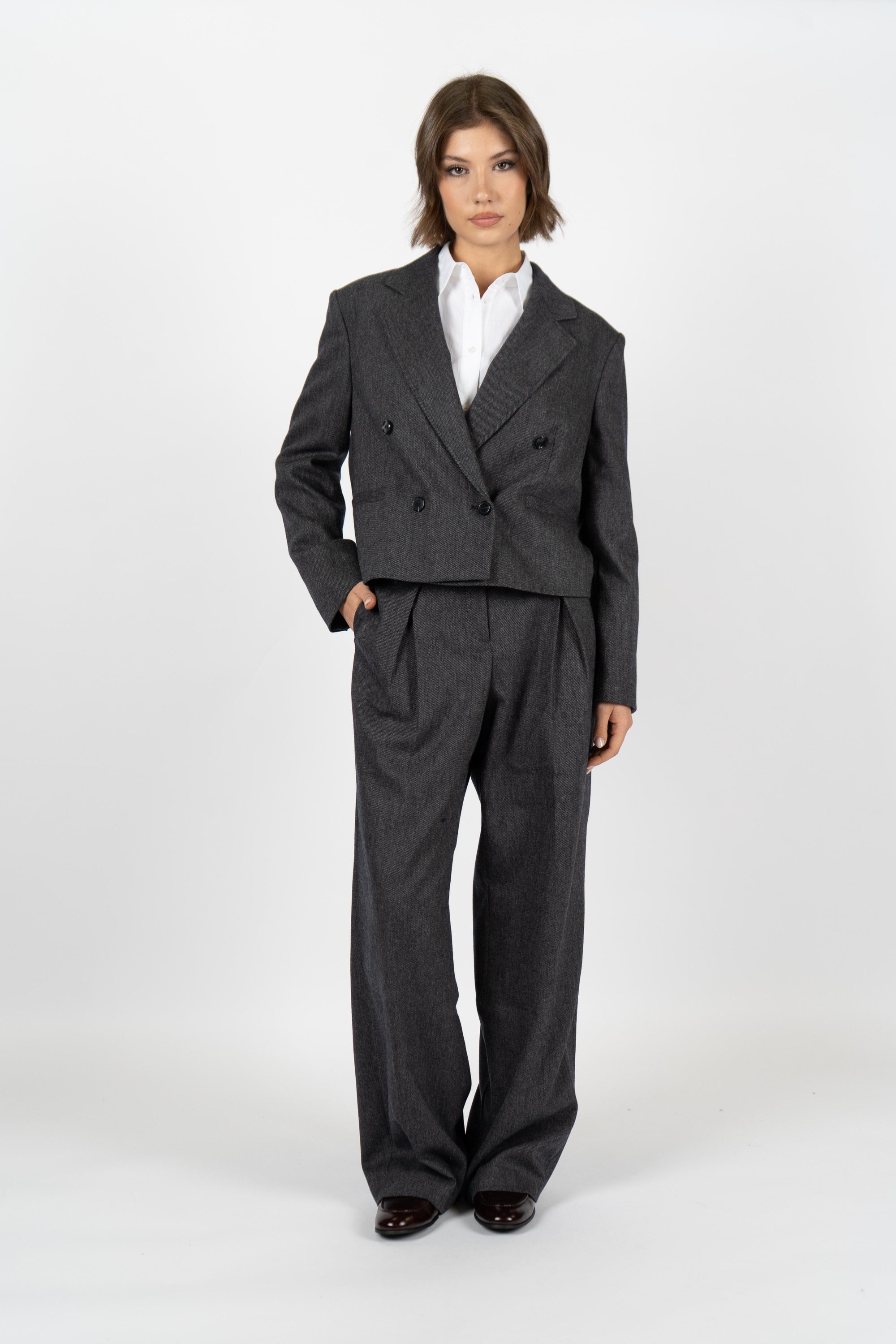 Blazer in flanella melange-con lunghezza corta 50547682 408 BOSS 