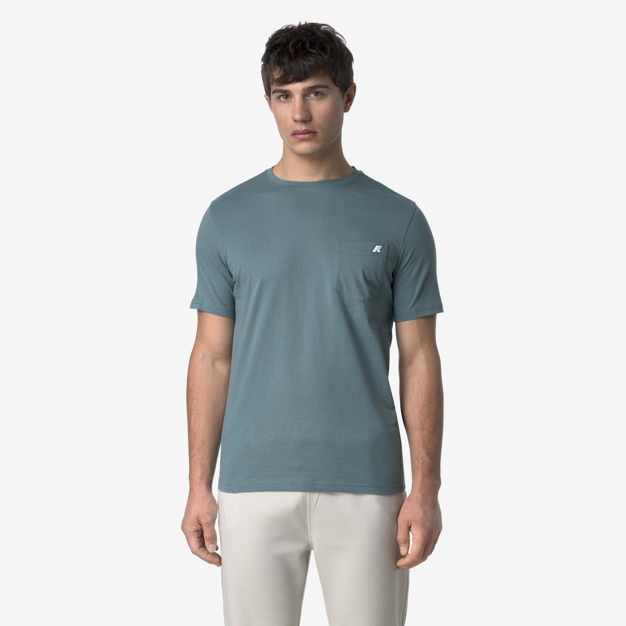 T-Shirt in Cotone Slim Fit Uomo verde con Taschino K31368W H04 K-WAY 