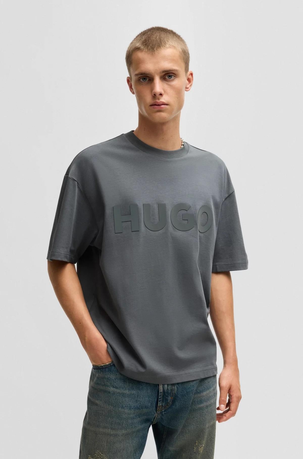 T-shirt oversize in cotone con logo riflettente decorativo 50525765 086 HUGO 