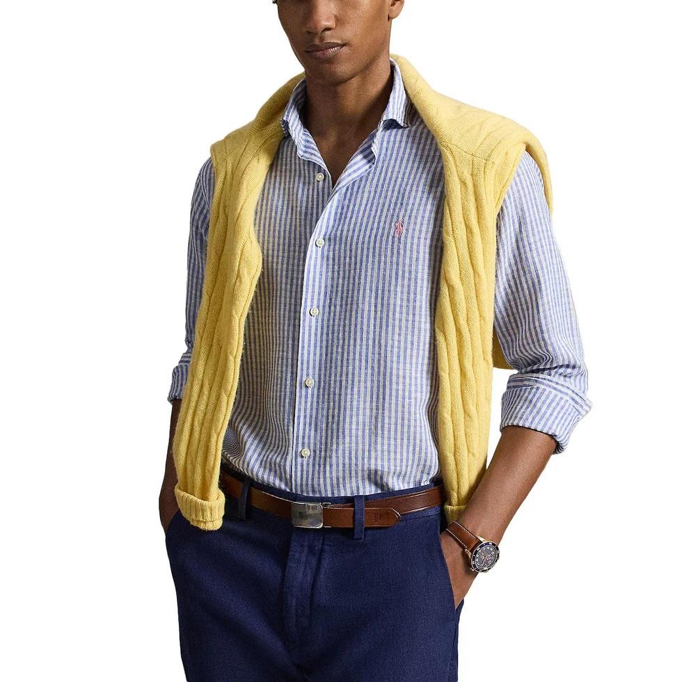 Camicia in lino a righe con pony ricamato 710B16700 001 POLO RALPH LAUREN 