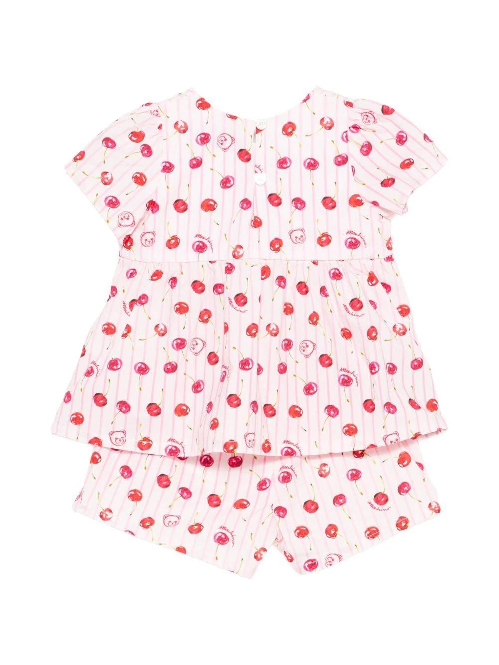 Abito per neonata con stampa ciliegia all-over MDG01PLLB66 83658 MOSCHINO BABY 