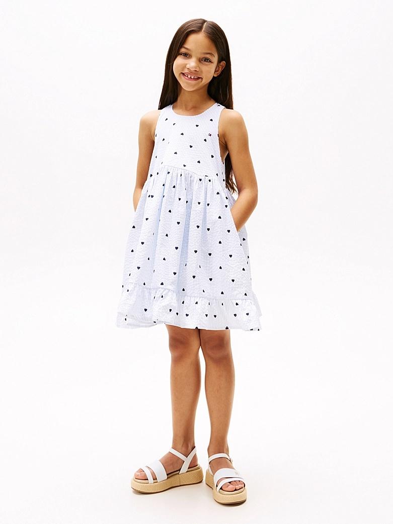 Vestito senza maniche in seersucker a cuori KG0KG08570T C1O TOMMY HILFIGER 