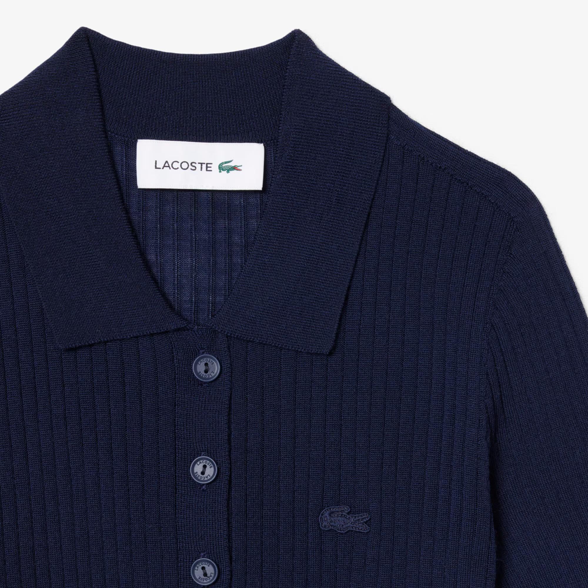 Maglione in lana merinos con collo a polo a coste 3D AF9984 166 LACOSTE 