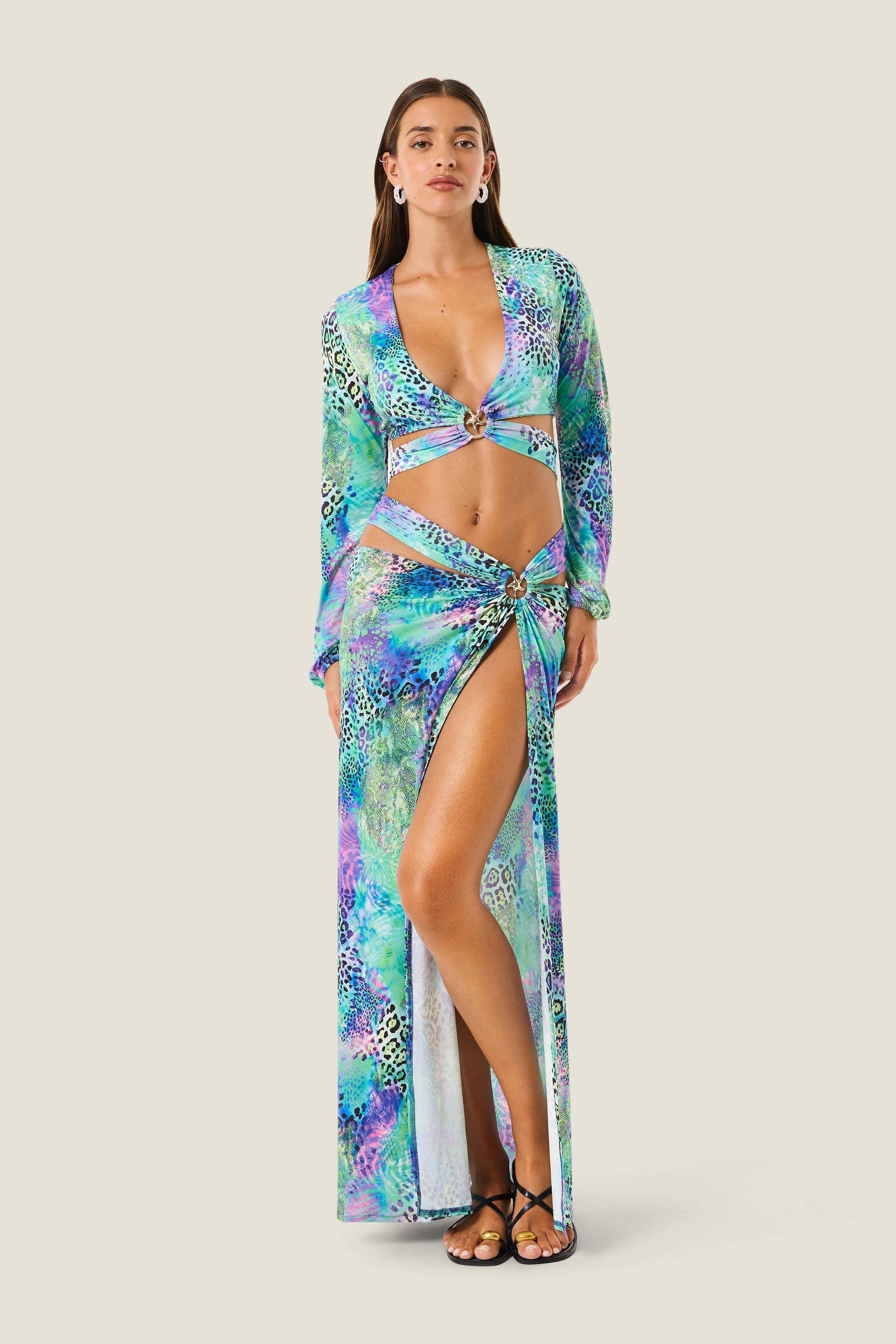 Gonna lunga anello e spacco patch animalier 126WRWGO5874 200 4GIVENESS 