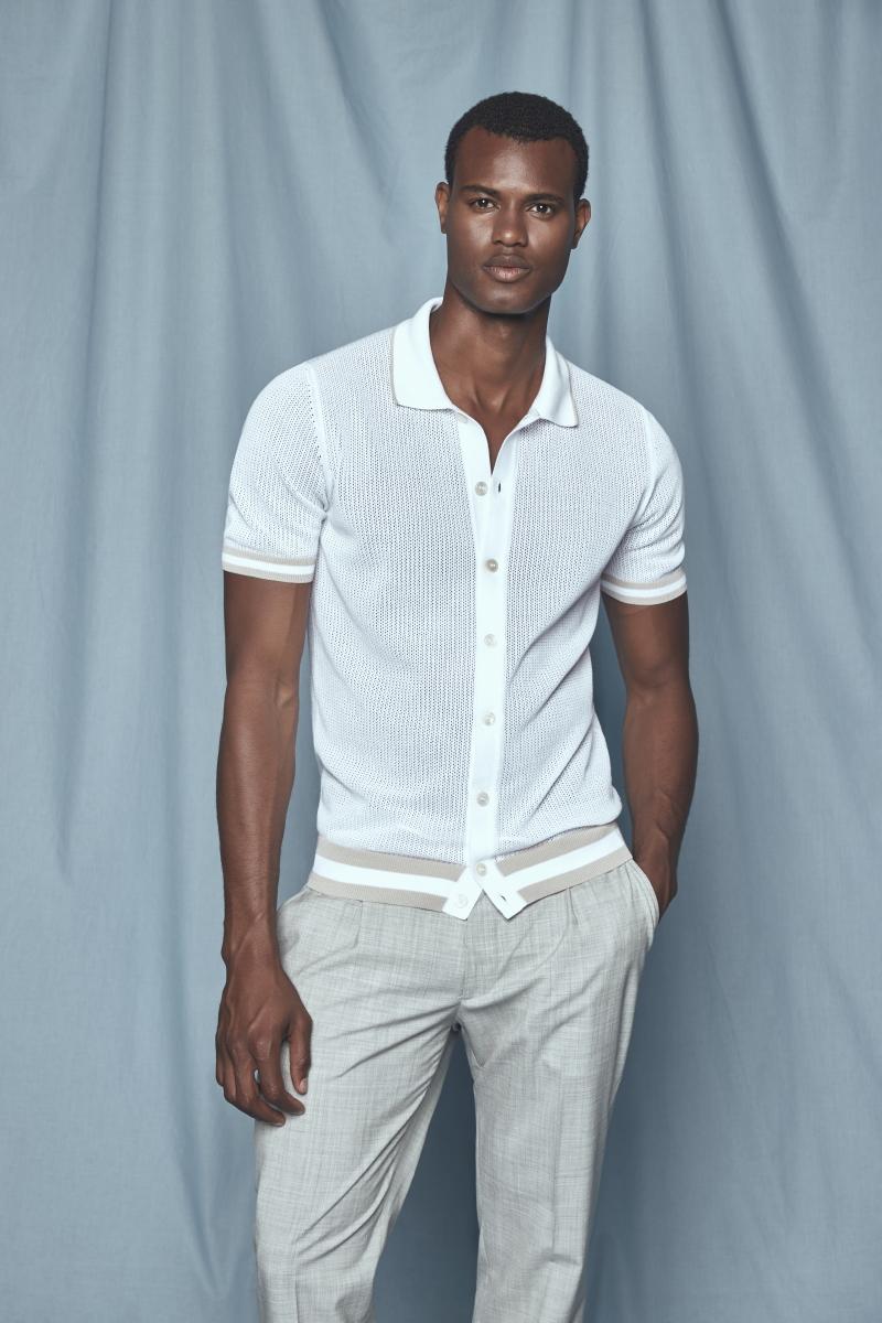 Camicia in maglia punto traforato bianco beige 57180/20612 002 GRAN SASSO 