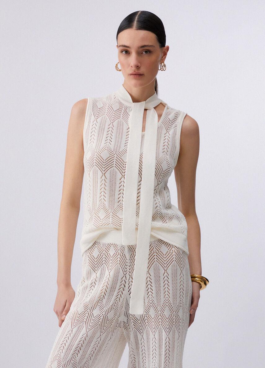 Top in maglia con fiocco WA6329MS007 10701 LIU JO WHITE1 