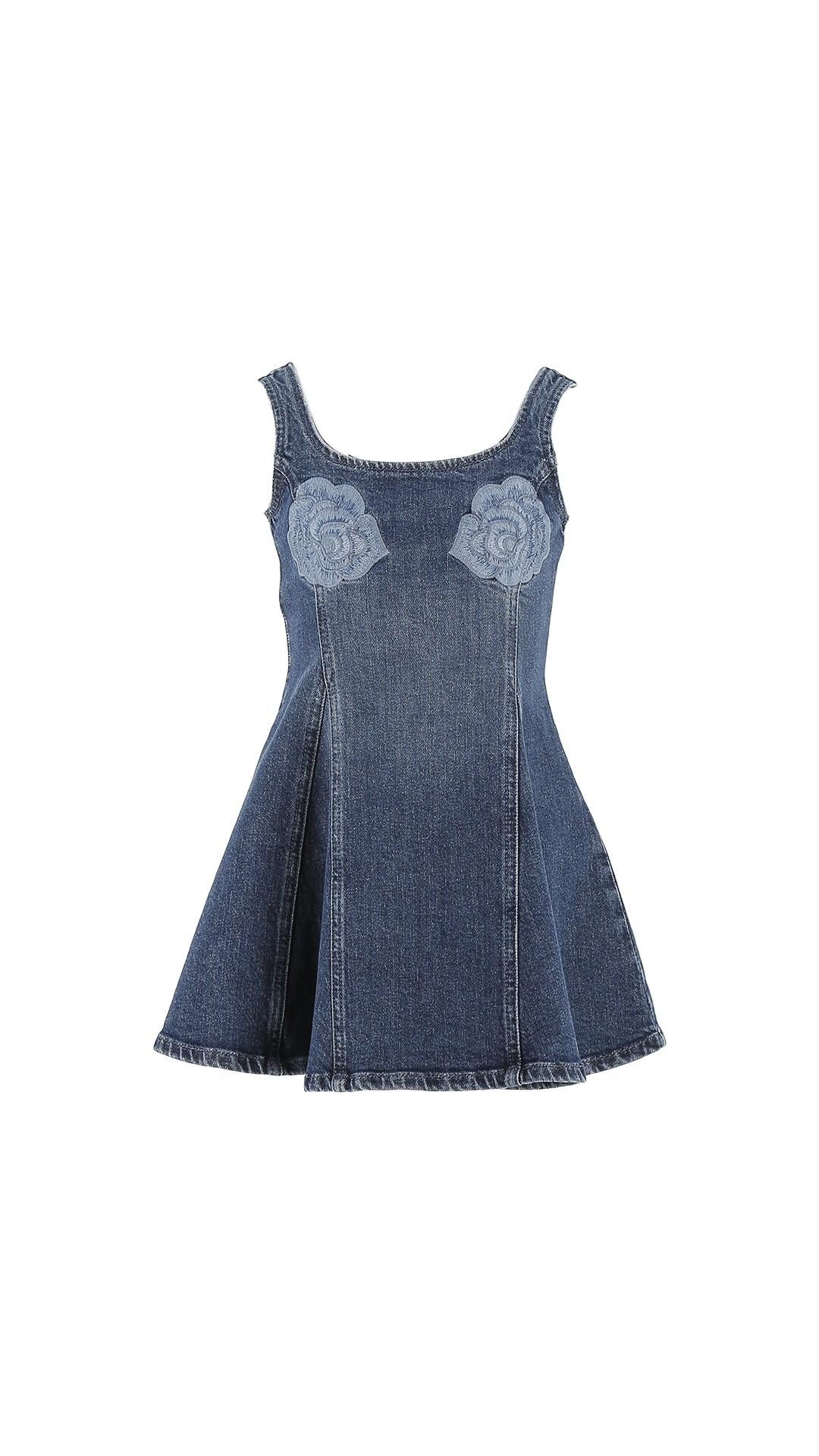 Mini Abito in Denim con Applicazioni Floreali KFAB051CDS061 D814A PINKO 