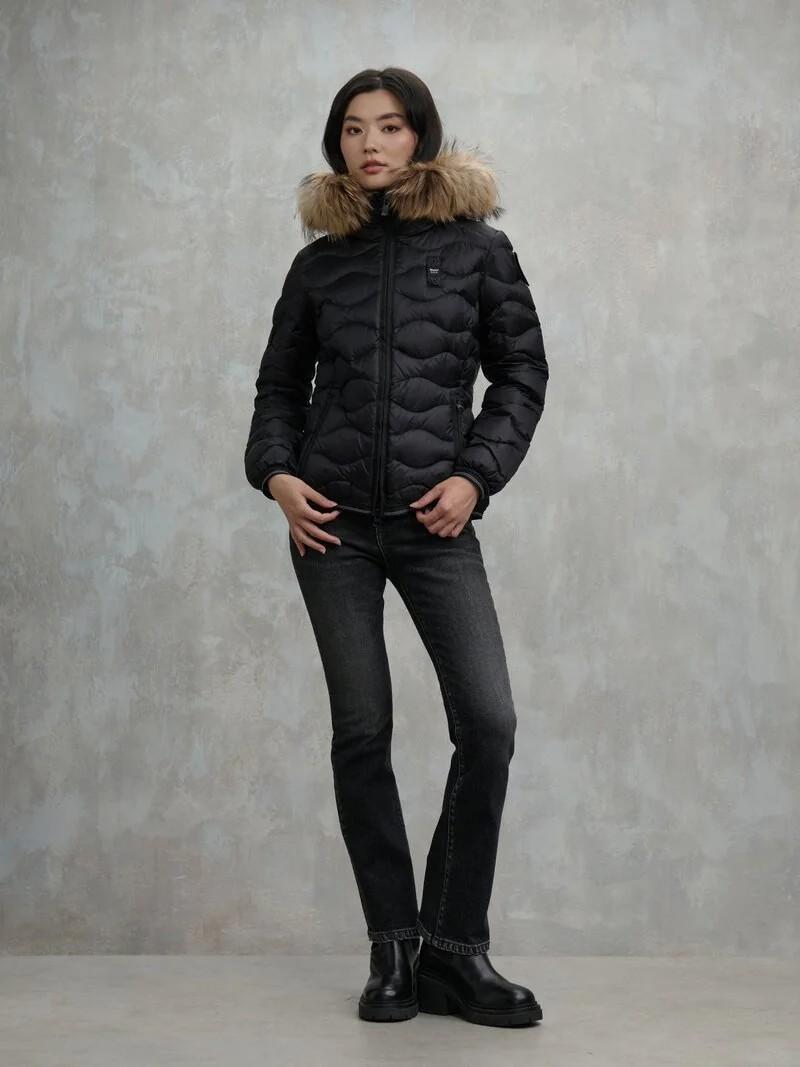 Piumino con bordo in pelliccia aldie 25WBLDC03096 999EI BLAUER 