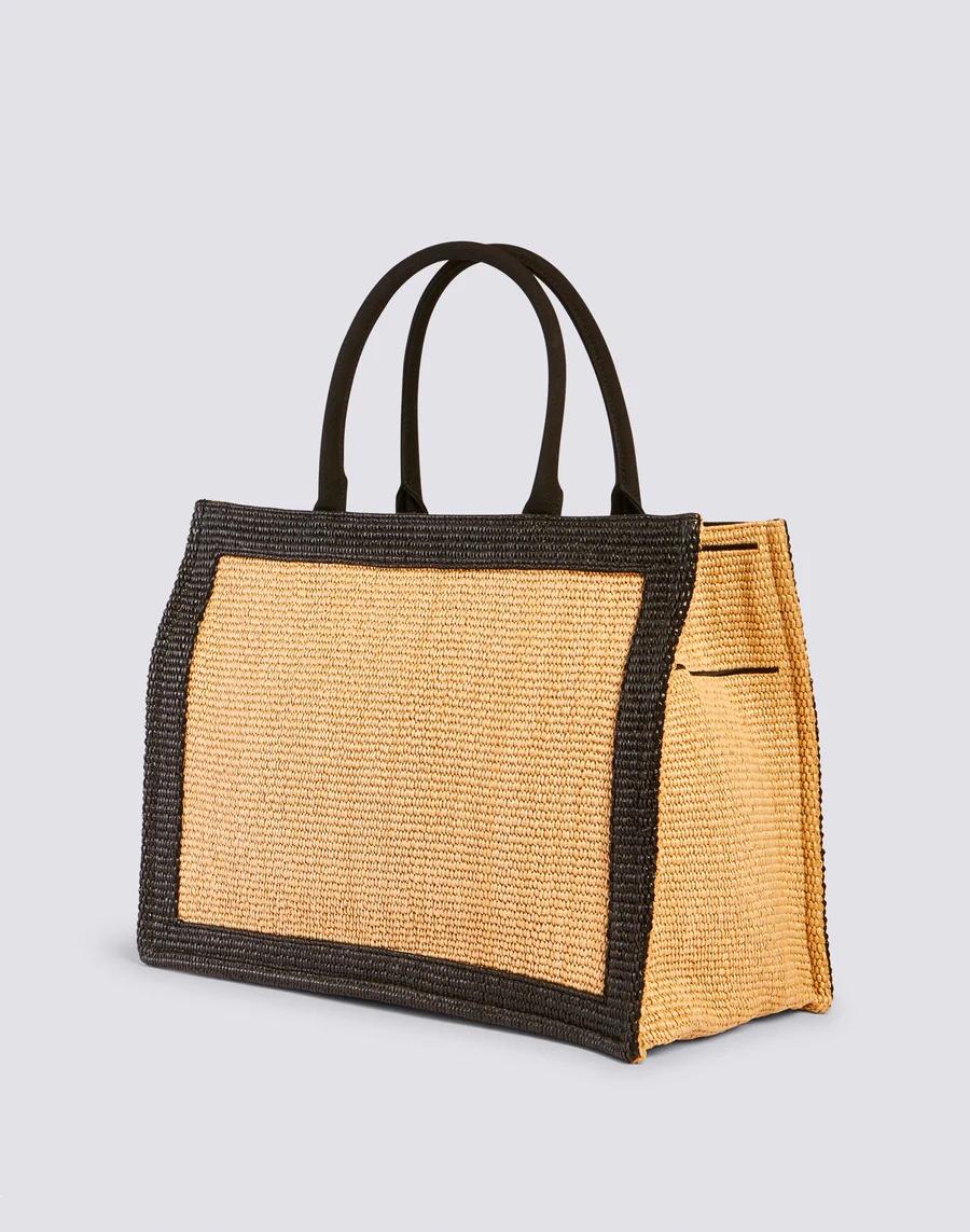 Shopping bag in raffia con logo ricamato nero GAW952ABPR100 00400 SUNDEK 