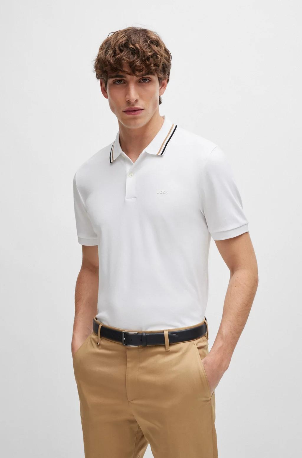 Polo slim fit in cotone con colletto a righe 50469360 100 BOSS 