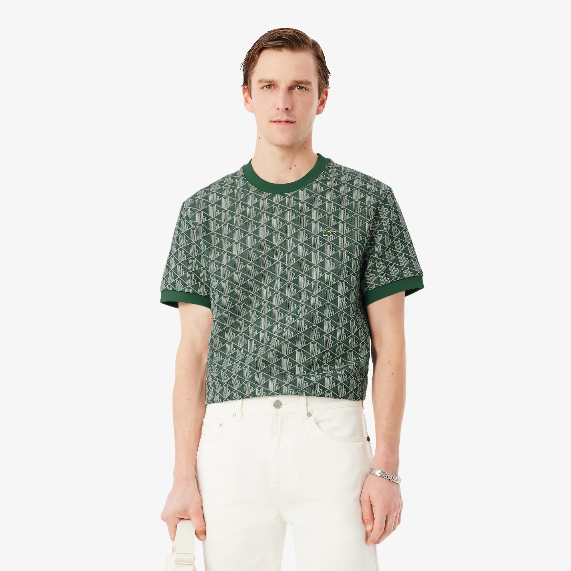 T-shirt slim fit con monogramma jacquard TH1197 D1R LACOSTE 