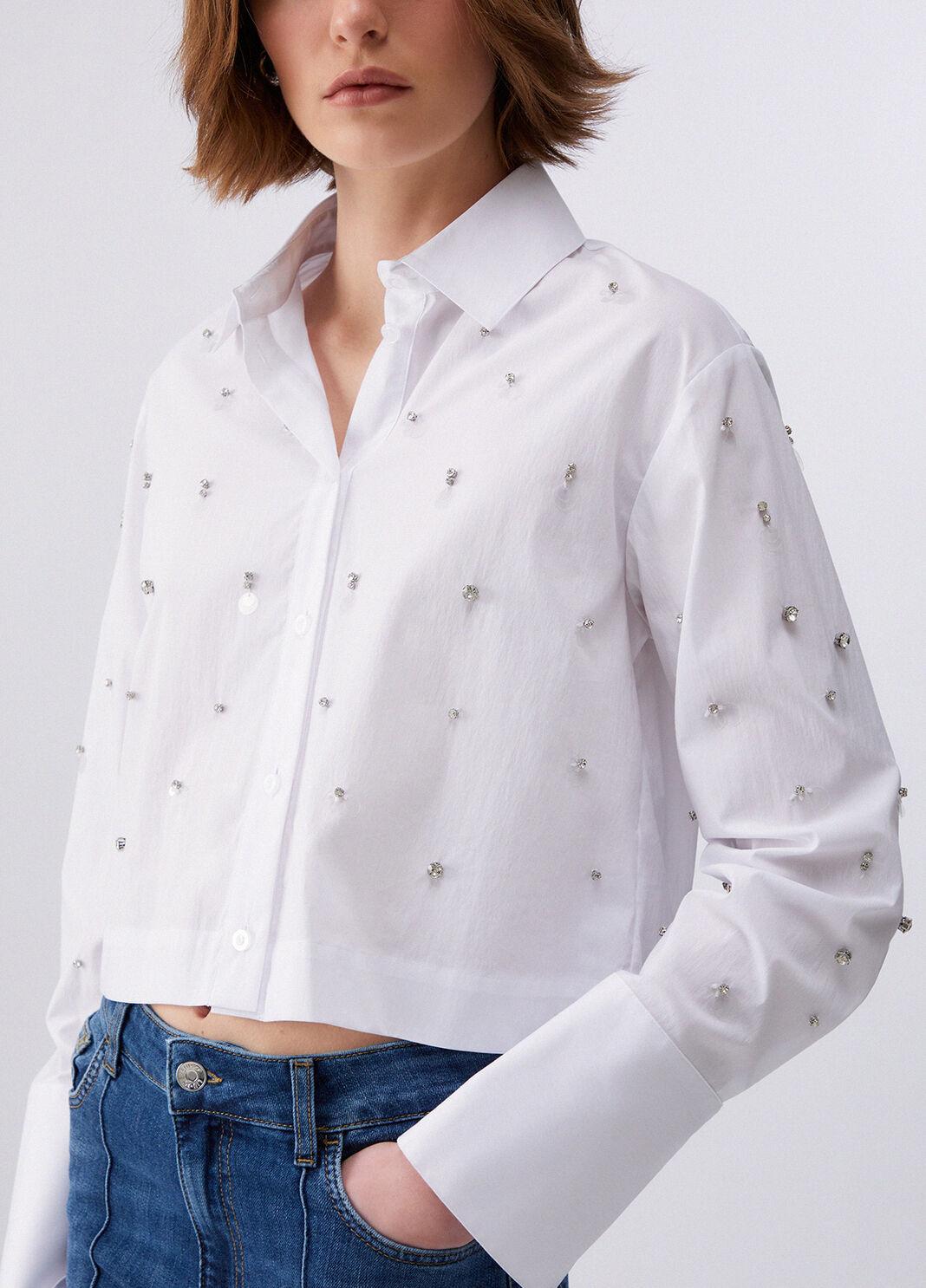 Camicia boxy con ricami gioiello WA6173T039A 11111 LIU JO WHITE1 