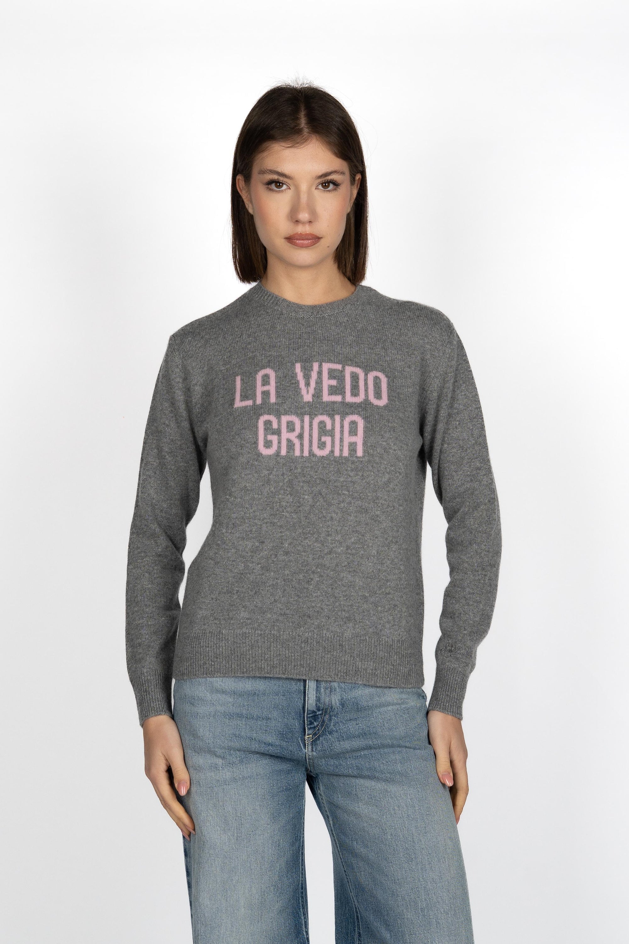 Maglione New Queen con jacquard La vedo grigia QUE0010 04114I MC2 SAINT BARTH 