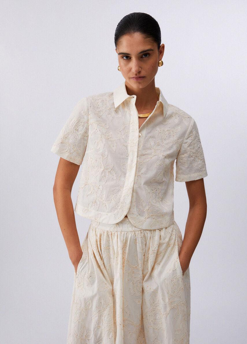 Camicia con ricami e paillettes WA6508T472A P9417 LIU JO WHITE1 
