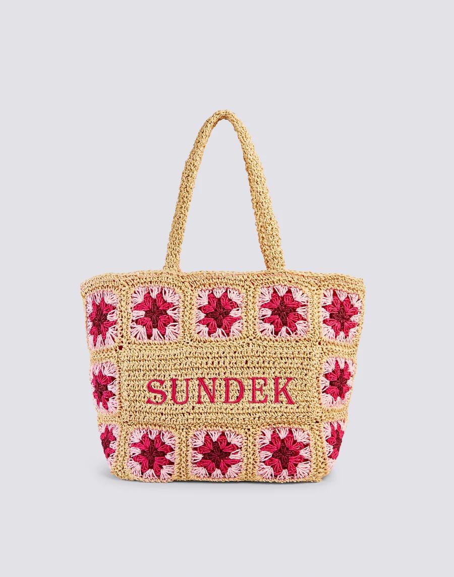 Terra- borsa in paper straw con logo ricamato rosa AW745ABPA100 13001 SUNDEK 