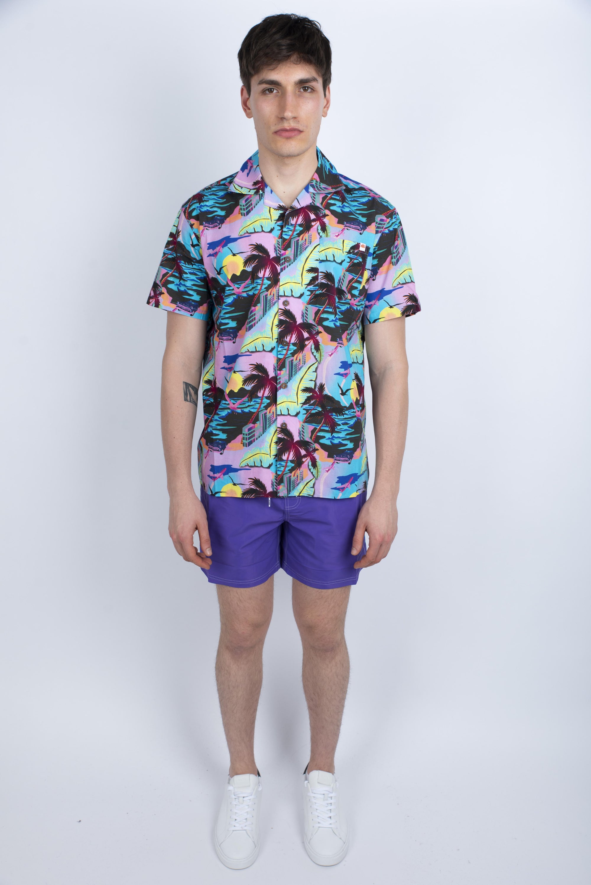 Camicia modello Bowling con stampa viola M817SHPI800 571HJ SUNDEK 