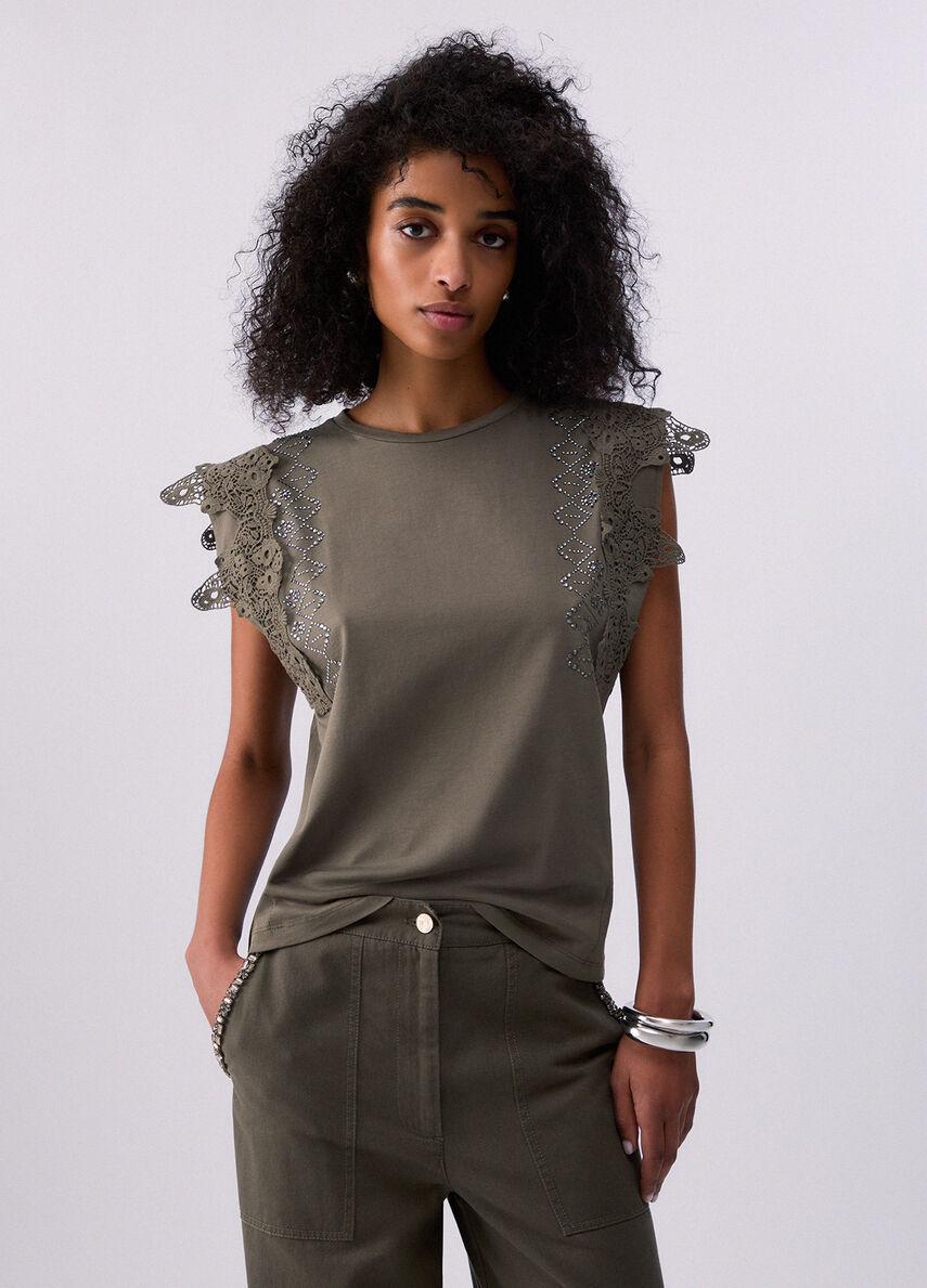 T-shirt con dettagli macramè WA6311J3885 90822 LIU JO WHITE1 