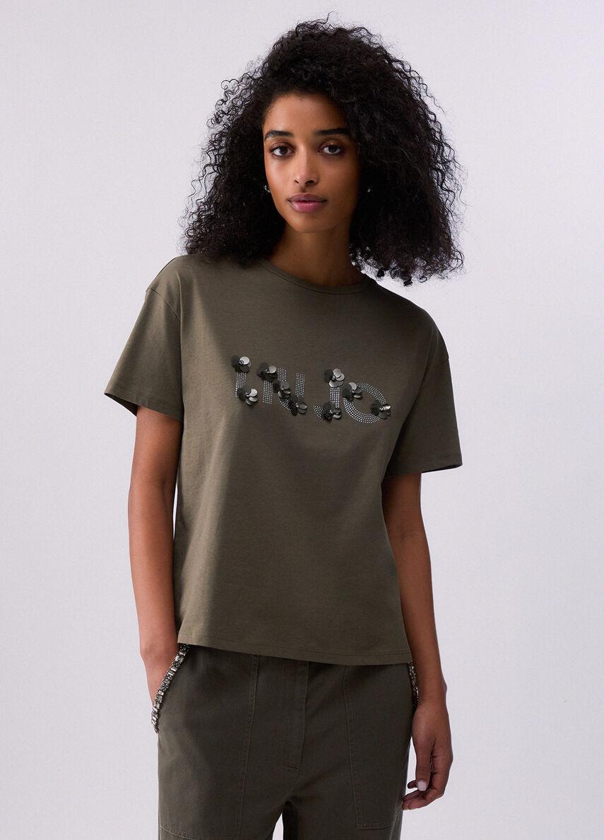 T-shirt con applicazioni gioiello WA6238JS923 P9330 LIU JO WHITE1 