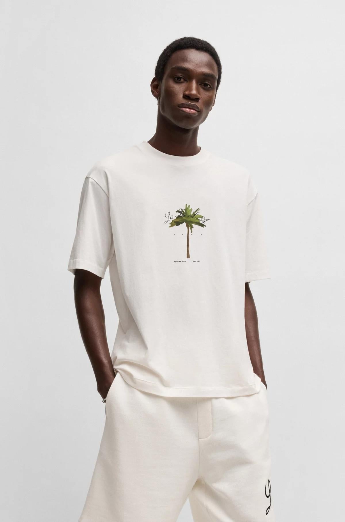 T-shirt in jersey di cotone con stampa con palme 50538972 102 HUGO 