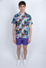 Bowling style shirt with purple print