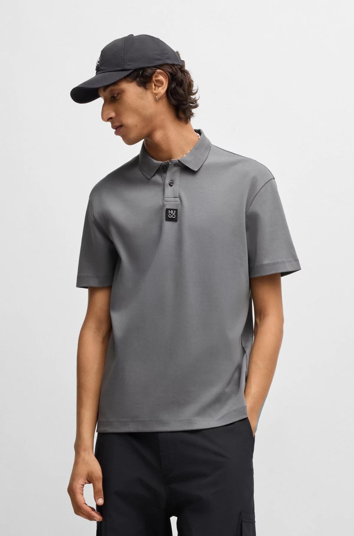Polo in cotone intrecciato con logo scomposto 50517638 086 HUGO 