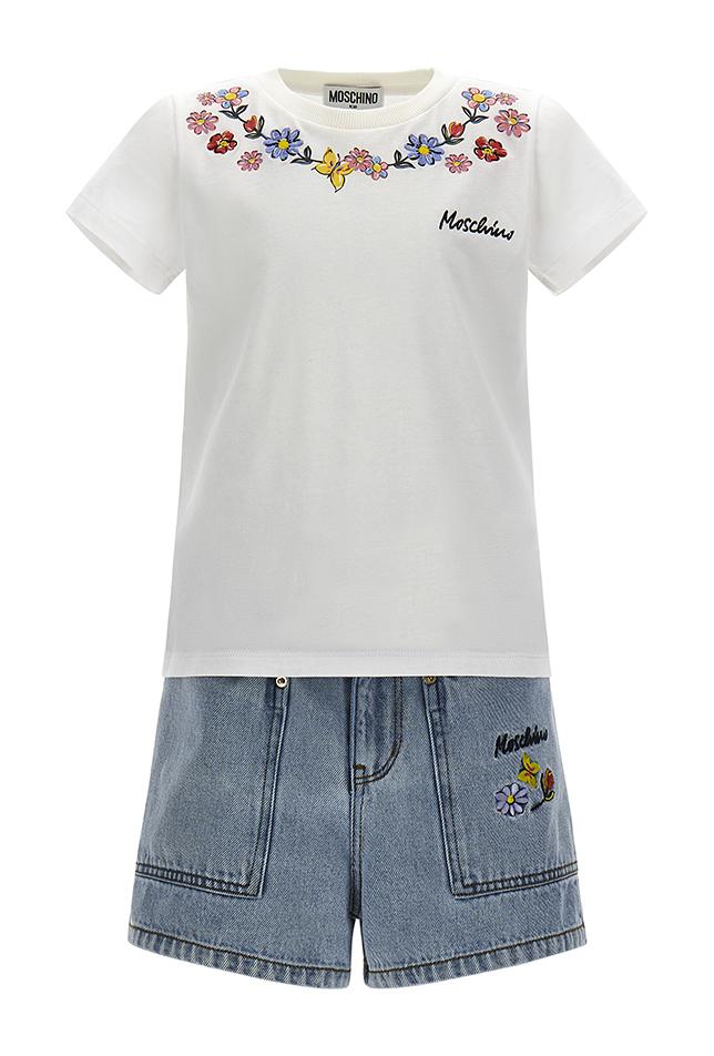 Completo t-shirt e shorts con ricamo a fiori HDG01BL0E08 40213A MOSCHINO KID 