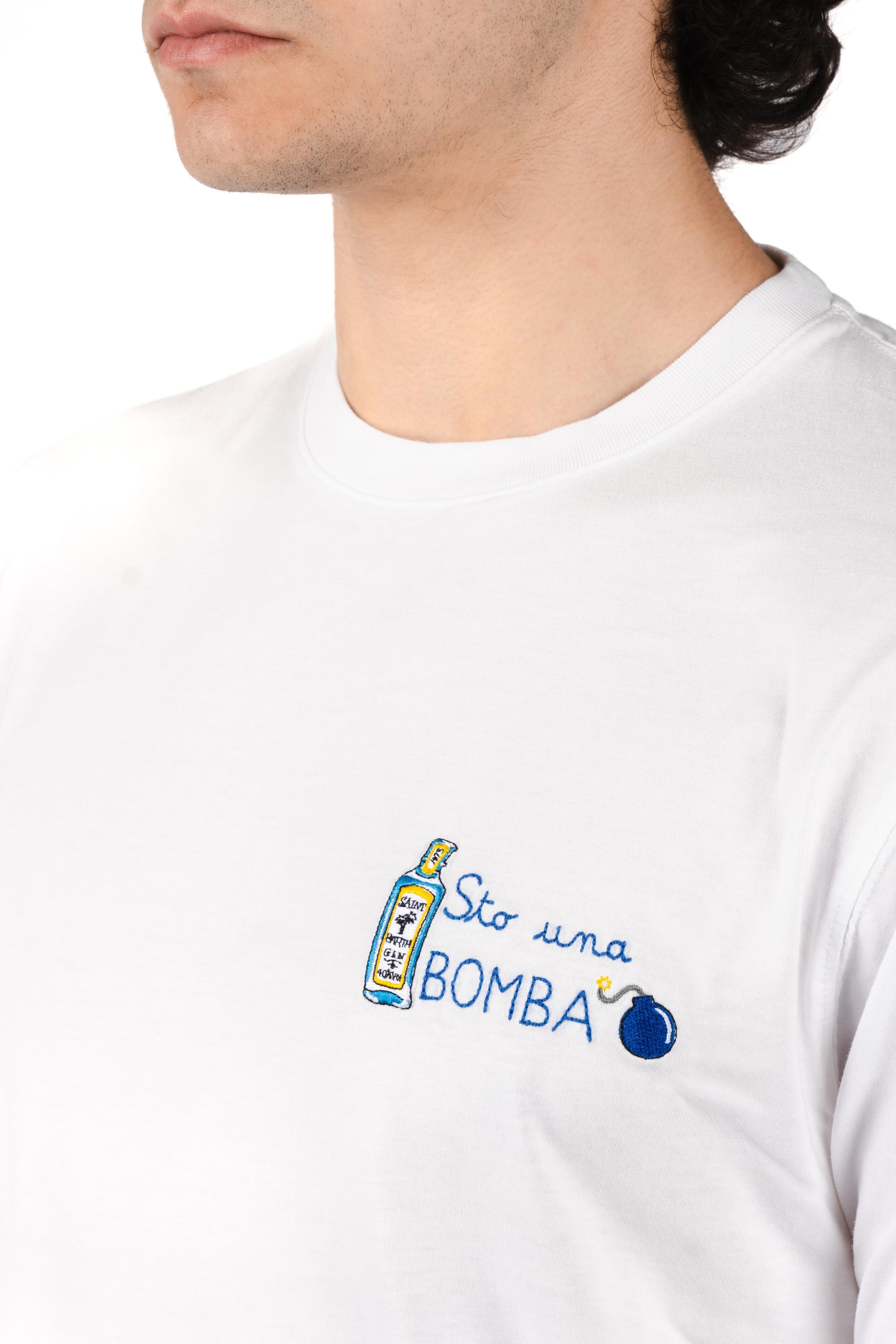 T-shirt Portofino con ricamo "Sto una bomba" POT0001 04429L MC2 SAINT BARTH 
