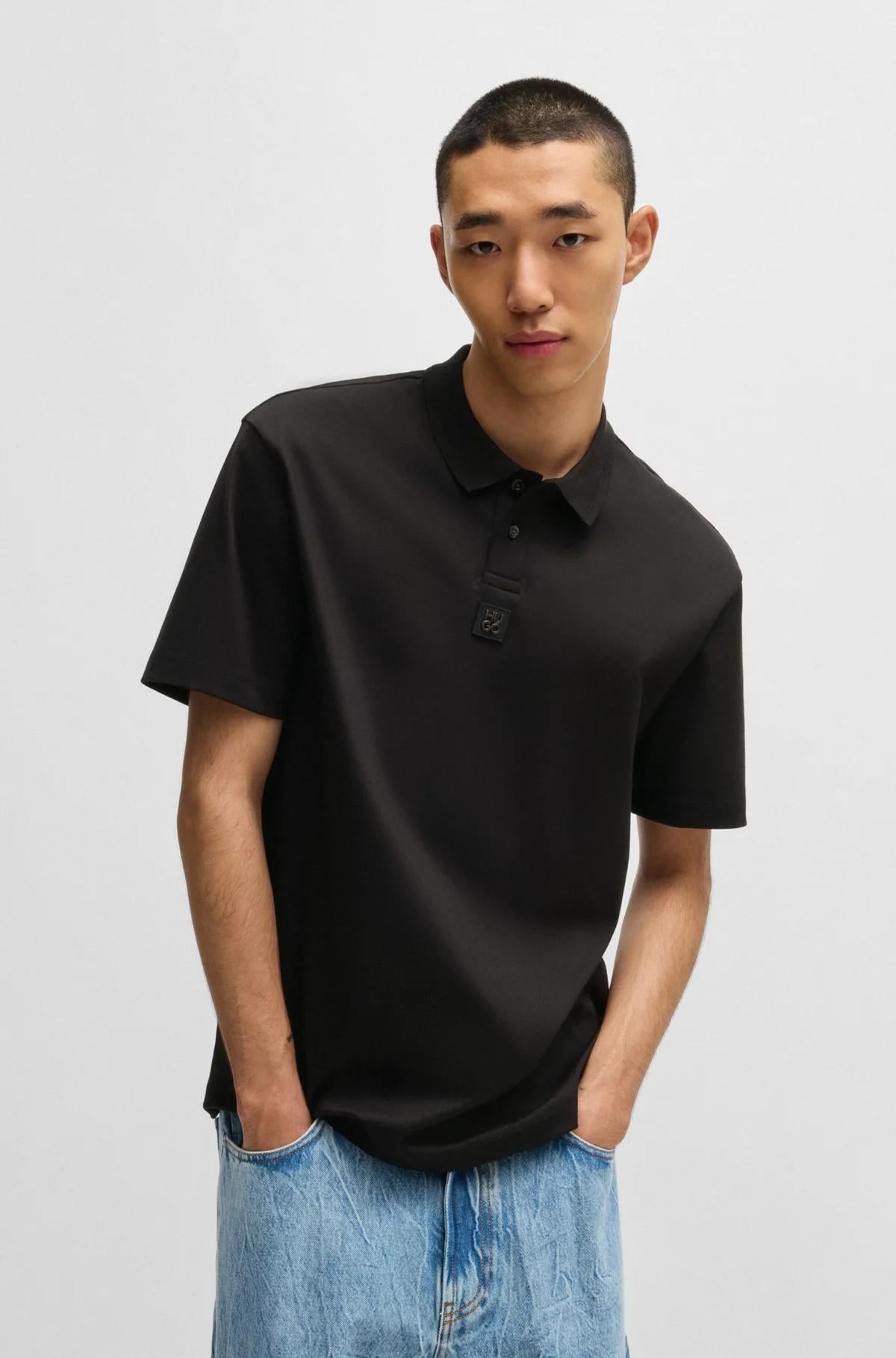 Polo in cotone intrecciato con logo scomposto 50517638 001 HUGO 