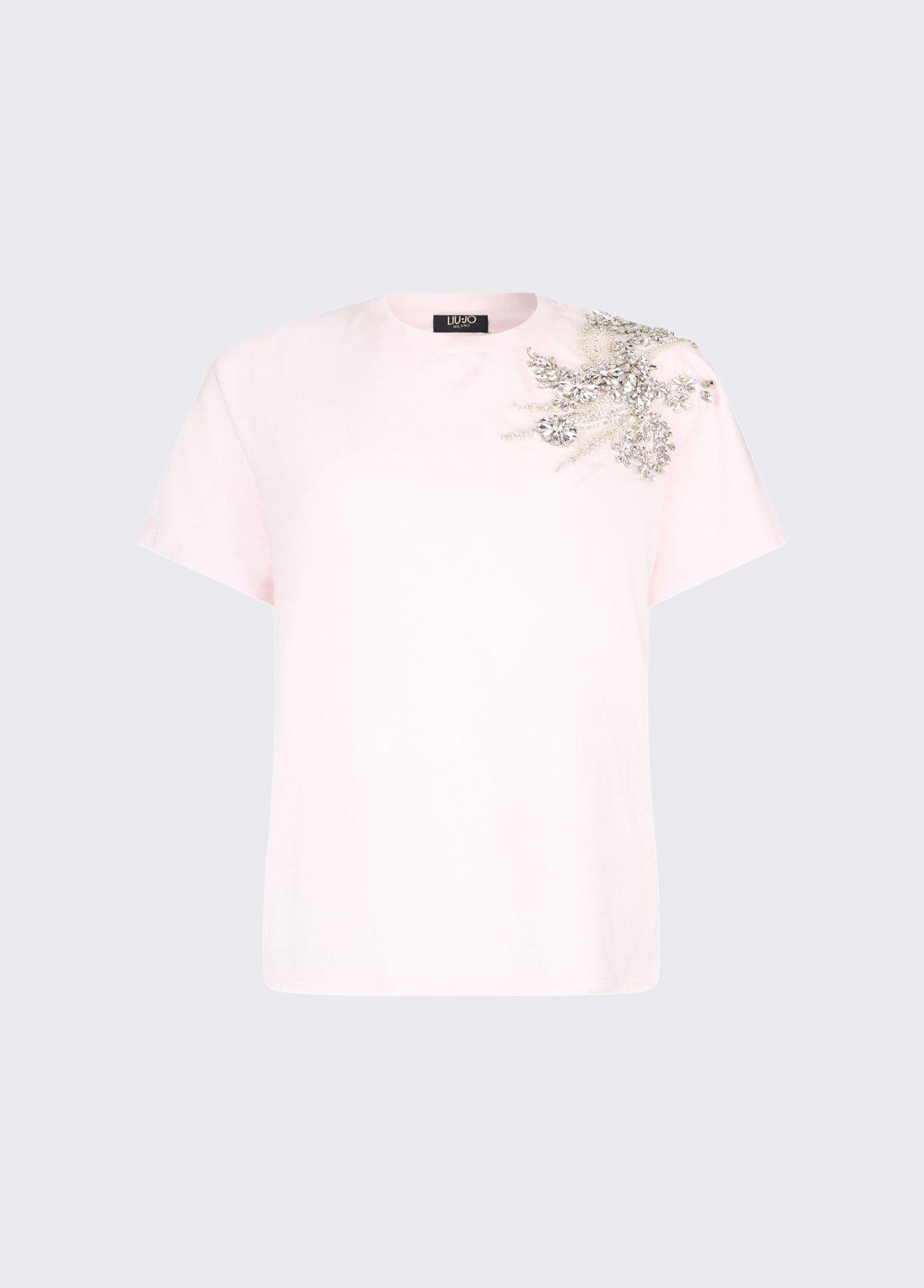 T-shirt con ricamo gioiello CA6010J3868 P9749 LIU JO BLACK 