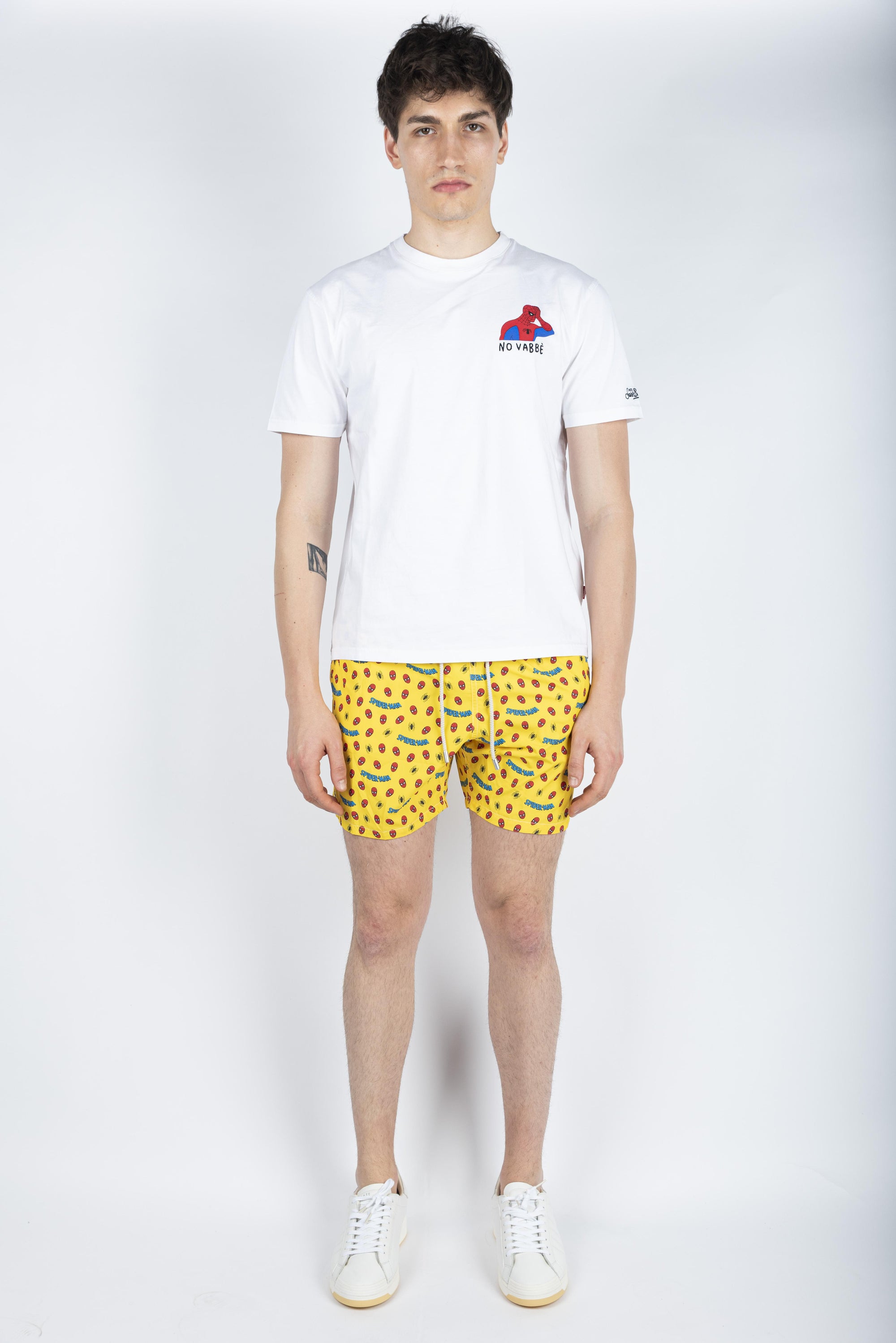 T-shirt in cotone con ricamo Spider-Man No Vabbè bianco Special Edition TSHM001 00007H MC2 SAINT BARTH 