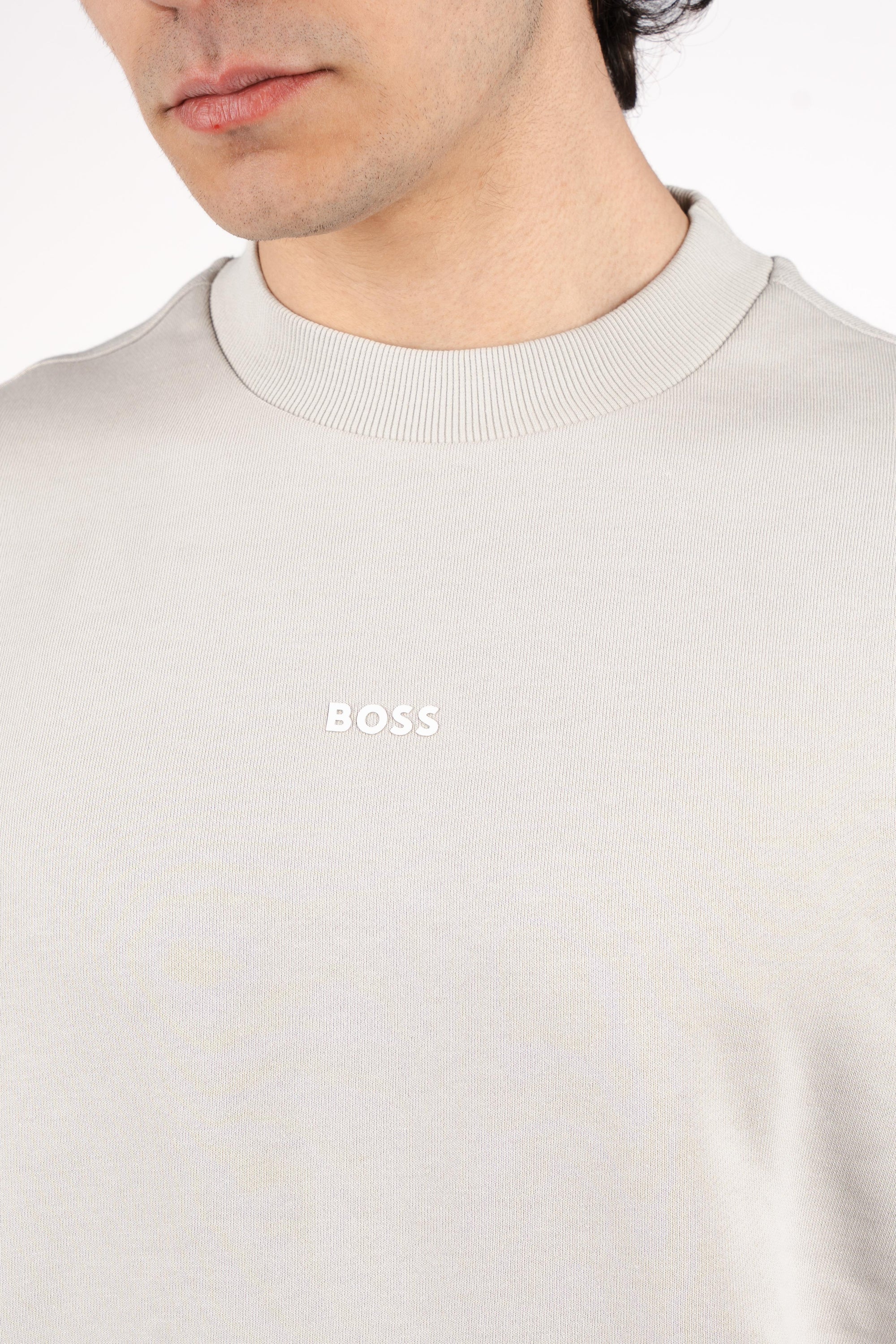 Felpa relaxed fit in terry di cotone con logo a contrasto 50514541 070 BOSS 