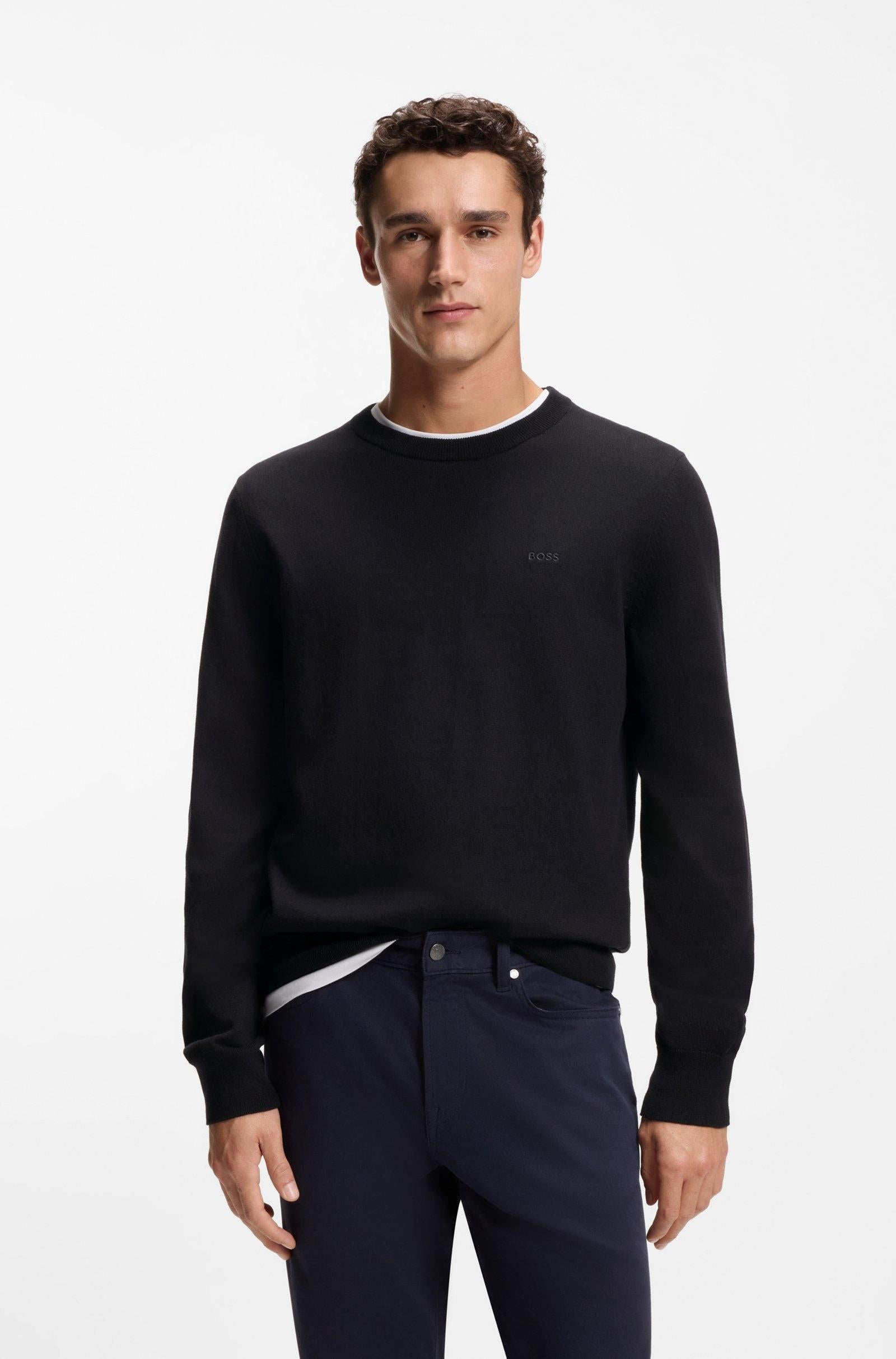 Maglione in cotone con logo ricamato 50556344 001 BOSS 