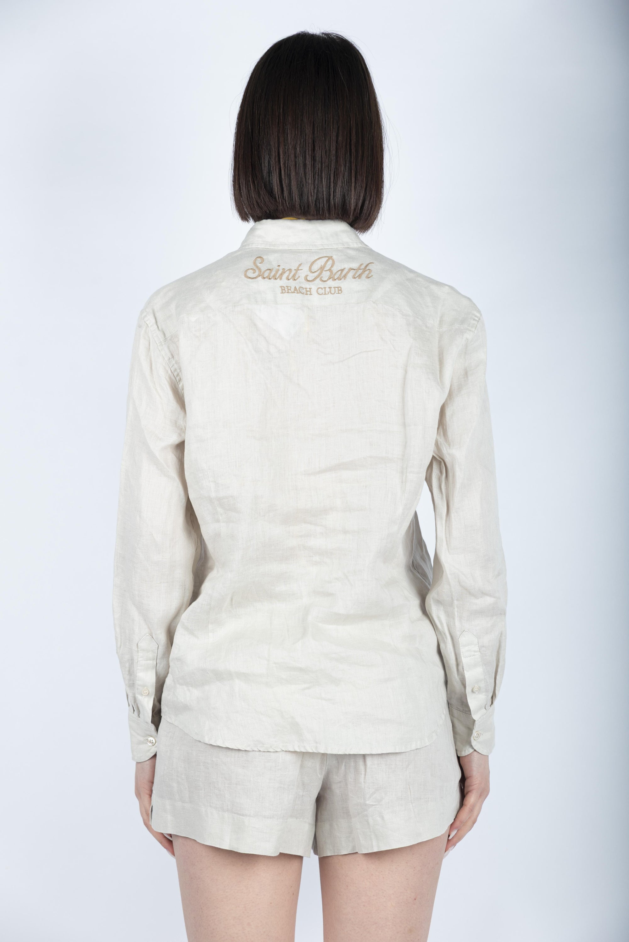 Camicia classica in lino Meredith con ricamo Saint Barth beige MDH001 06258H MC2 SAINT BARTH 