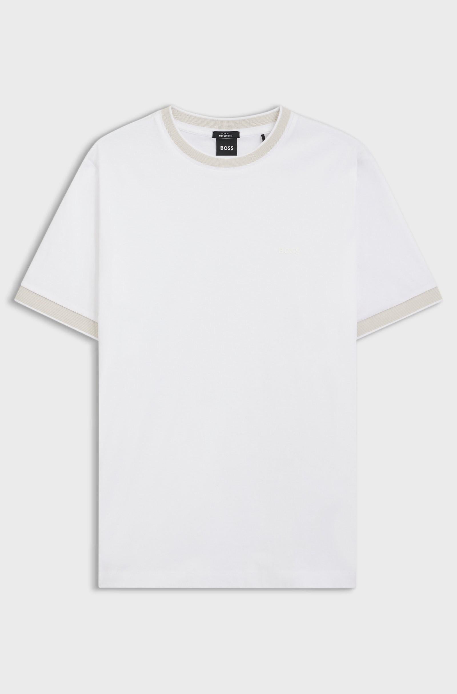 T-shirt slim fit in cotone mercerizzato con dettagli a contrasto 50543858 100 BOSS 