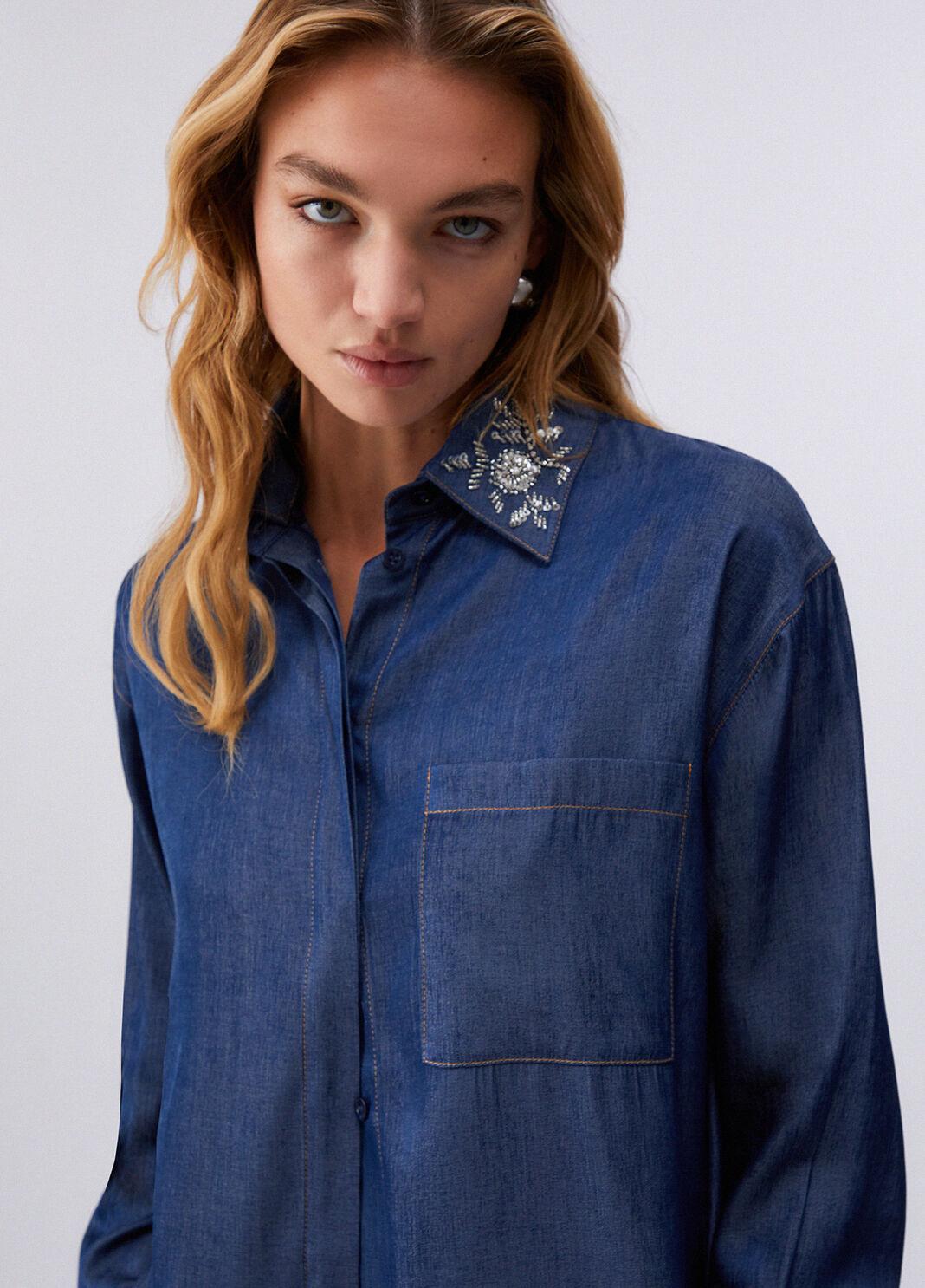 Camicia con colletto removibile UA6274D4894 77000 LIU JO BLUE DENIM 