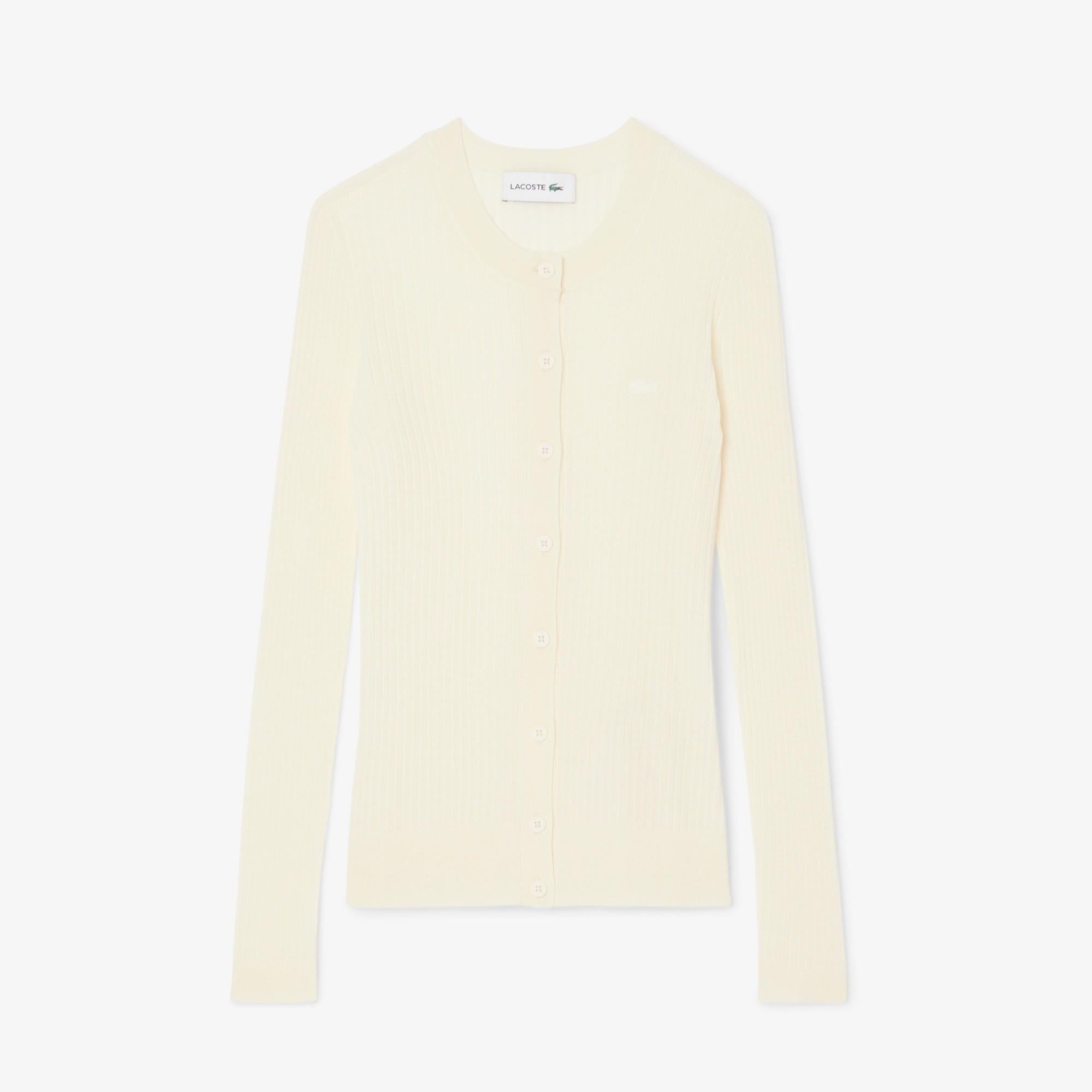 Cardigan in maglia di lana merinos a coste AF4141 70V LACOSTE 