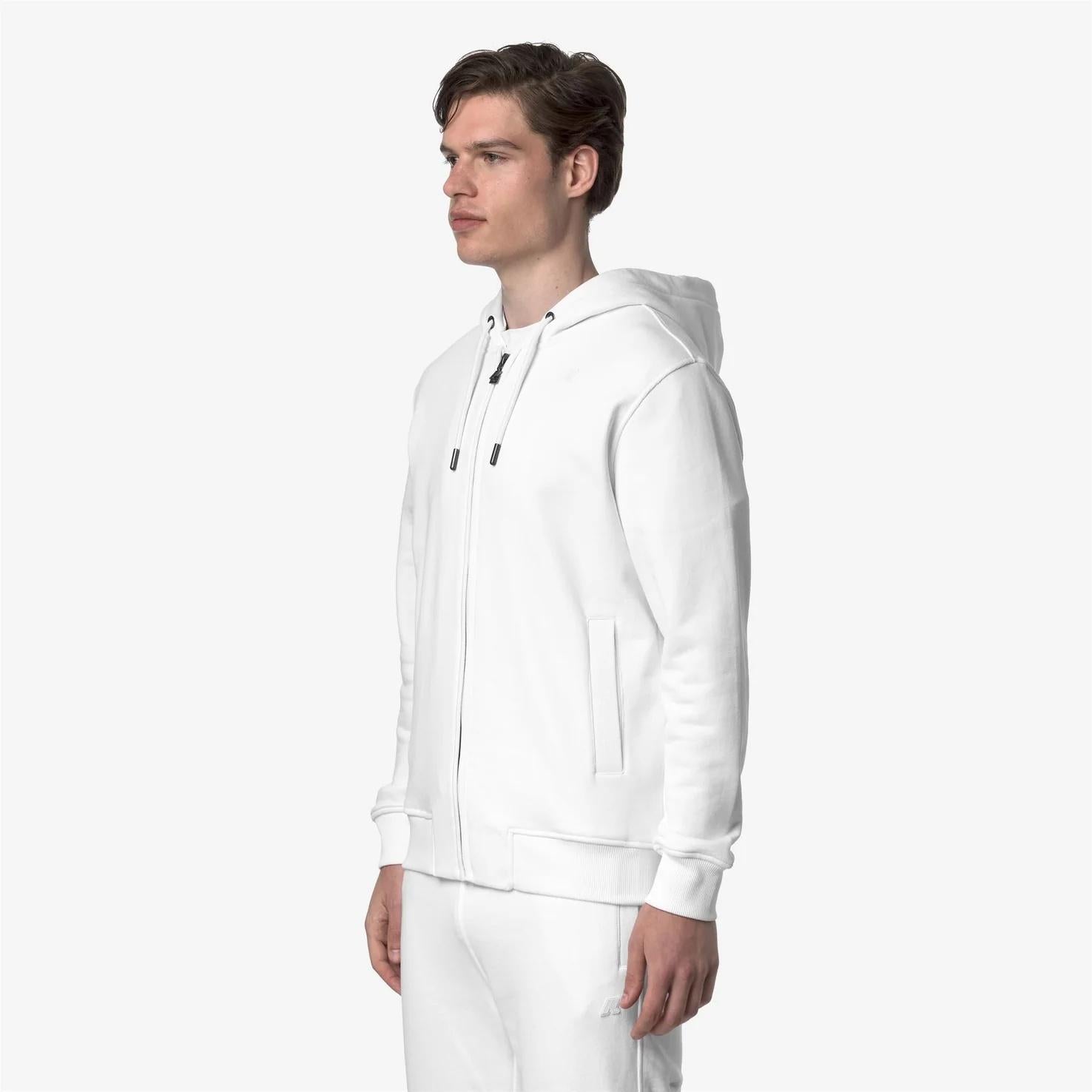 Giacca in pile casual da uomo bianco con cappuccio regolabile K31364W 001 K-WAY 