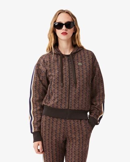 Felpa con cappuccio in jacquard con monogramma viola/marrone SF7606 9I4 LACOSTE 