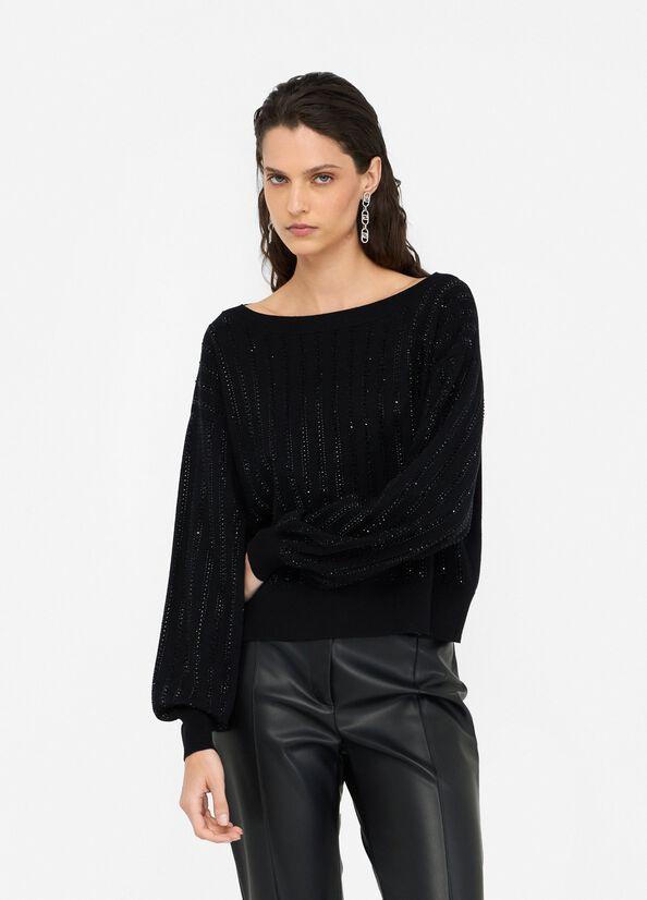 Maglia con strass CF5271MA96E M9798 LIU JO BLACK 