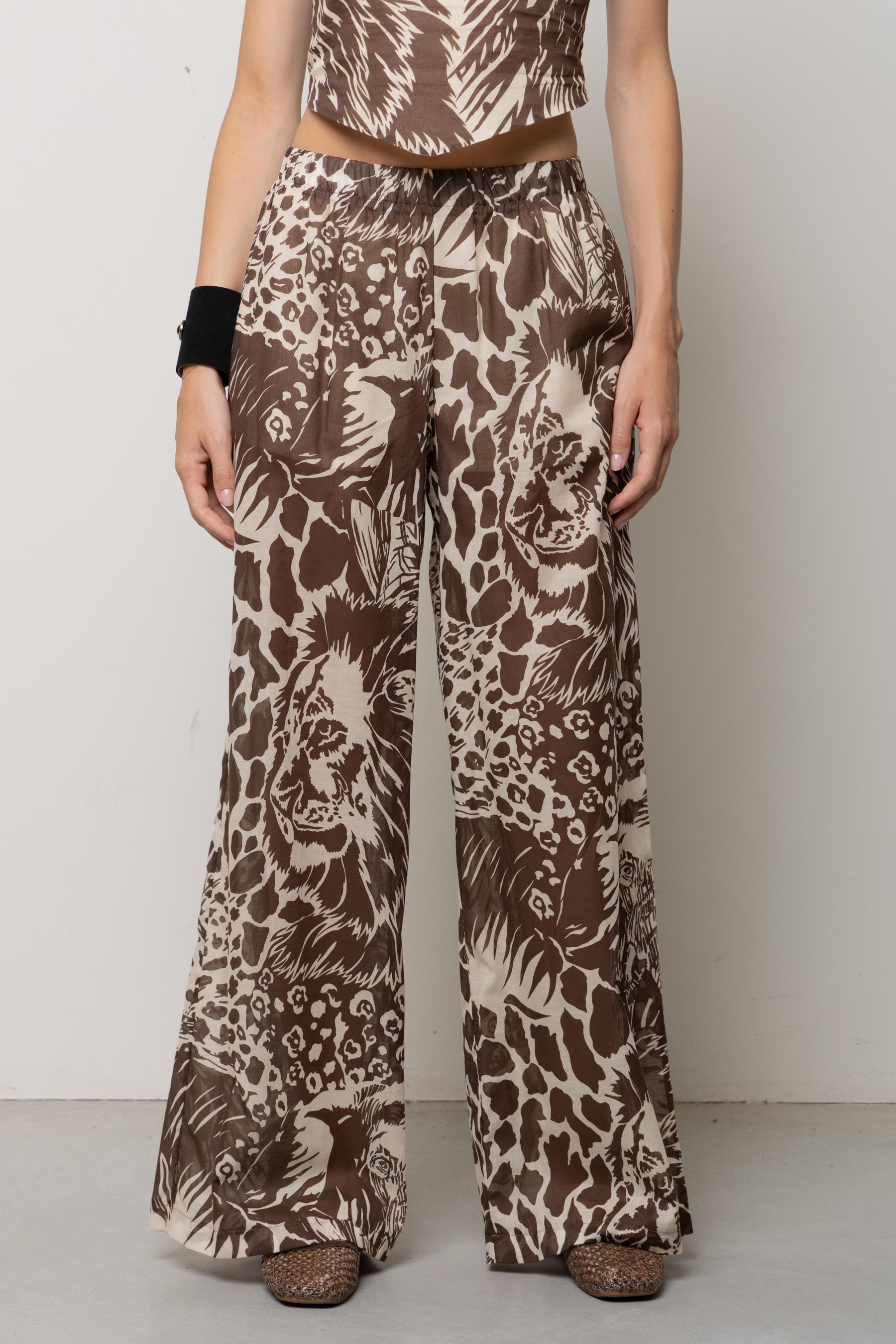 Pantaloni a palazzo con elastico stampa giungla SPJTZ029 6006 KAOS JEANS 