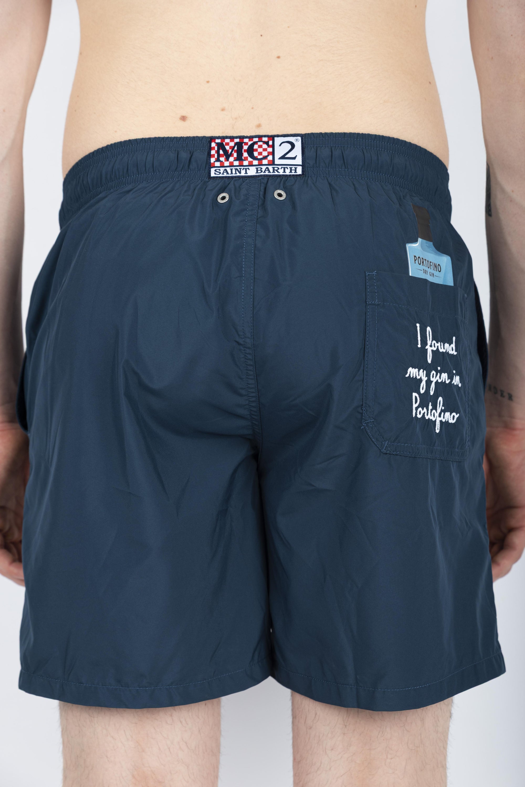 Costume mare classico Gustavia con ricamo Gin Portofino navy GUS0007 05688H MC2 SAINT BARTH 