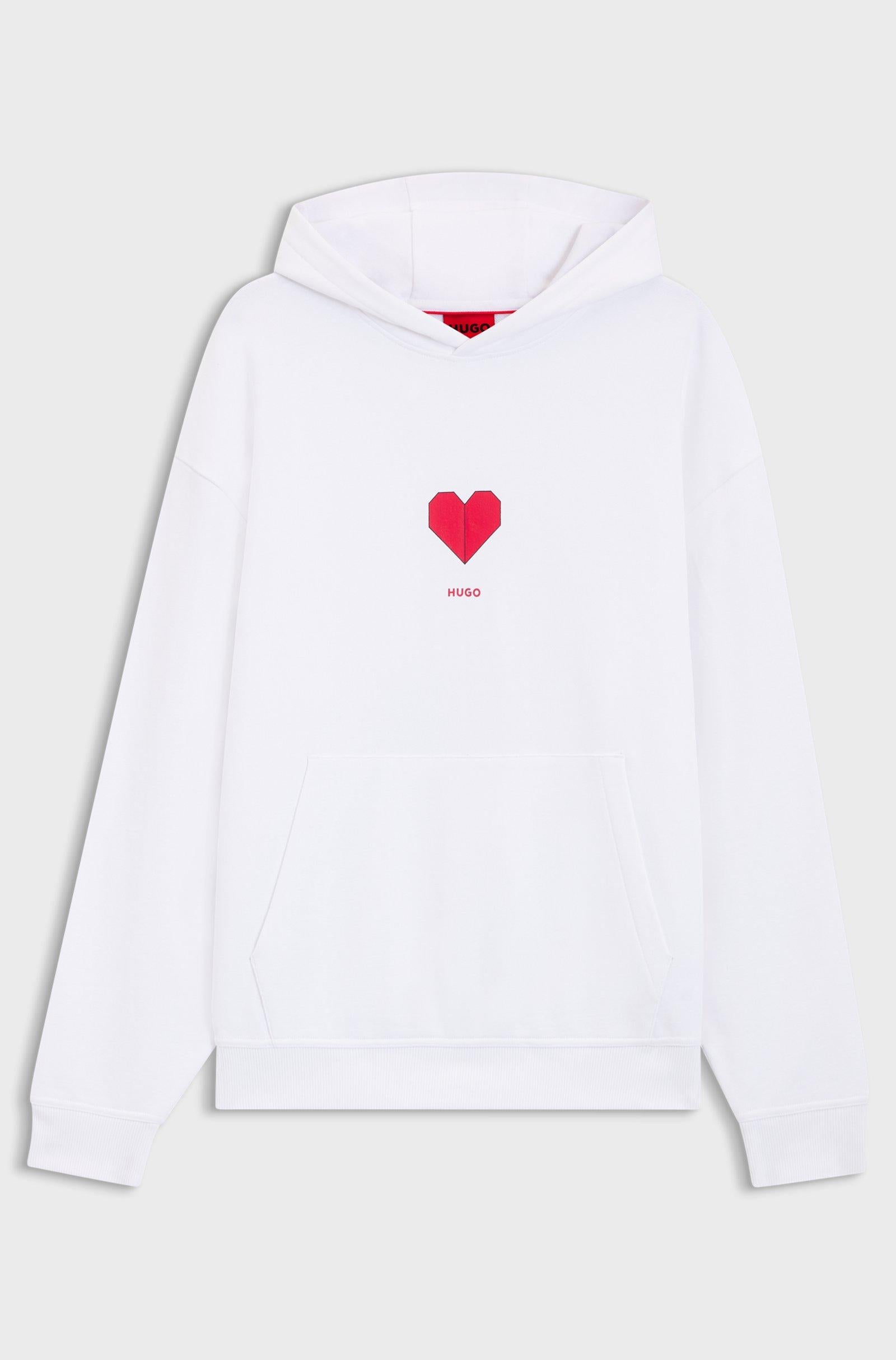 Felpa con cappuccio in terry di cotone con grafica a cuore origami 50554025 100 HUGO 