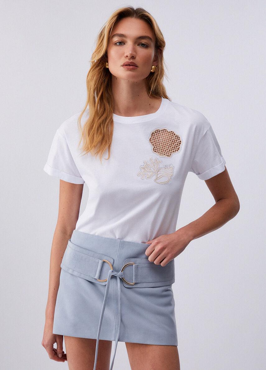 T-shirt con ricamo a jour WA6413JS904 P9378 LIU JO WHITE1 