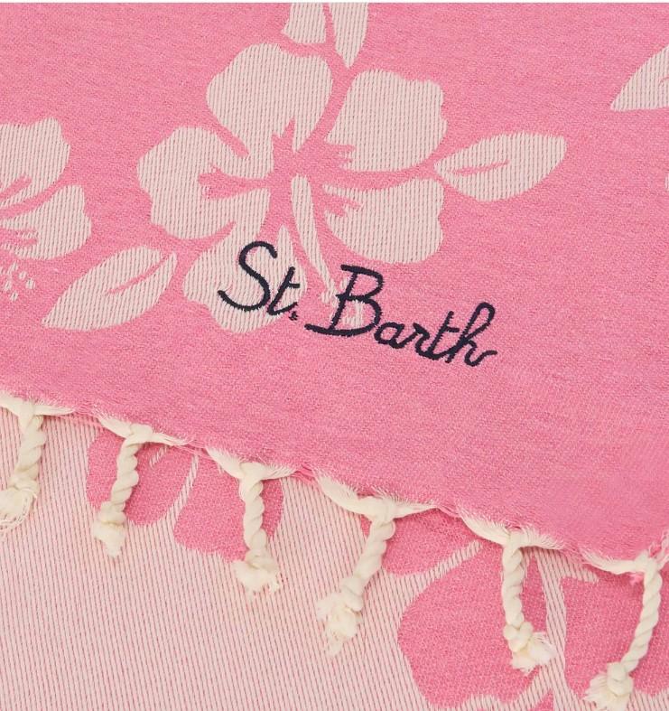 Telo mare Foutas in cotone jacquard rosa con fantasia hibiscus FOUT009 07670L MC2 SAINT BARTH 