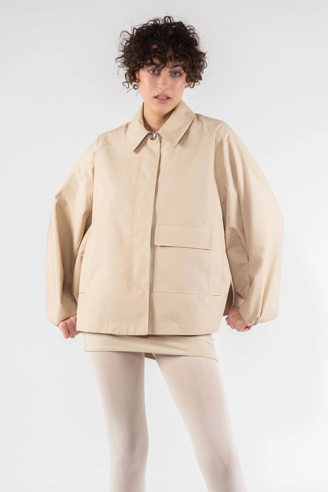 Trench modulare a cappa in Gabardina ricamata Cachi OFJA9284 0050 OOF WEAR 