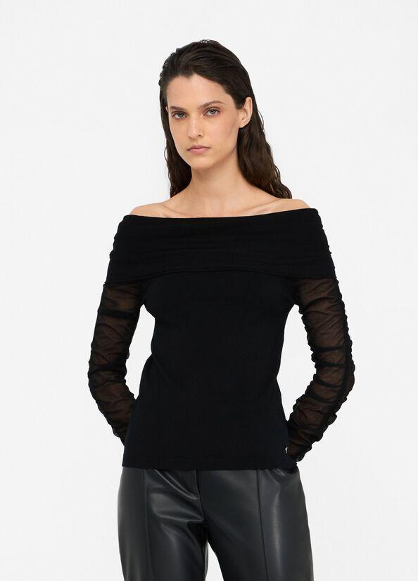 Maglia con scollo bardot CF5033MS99E 22222 LIU JO BLACK 