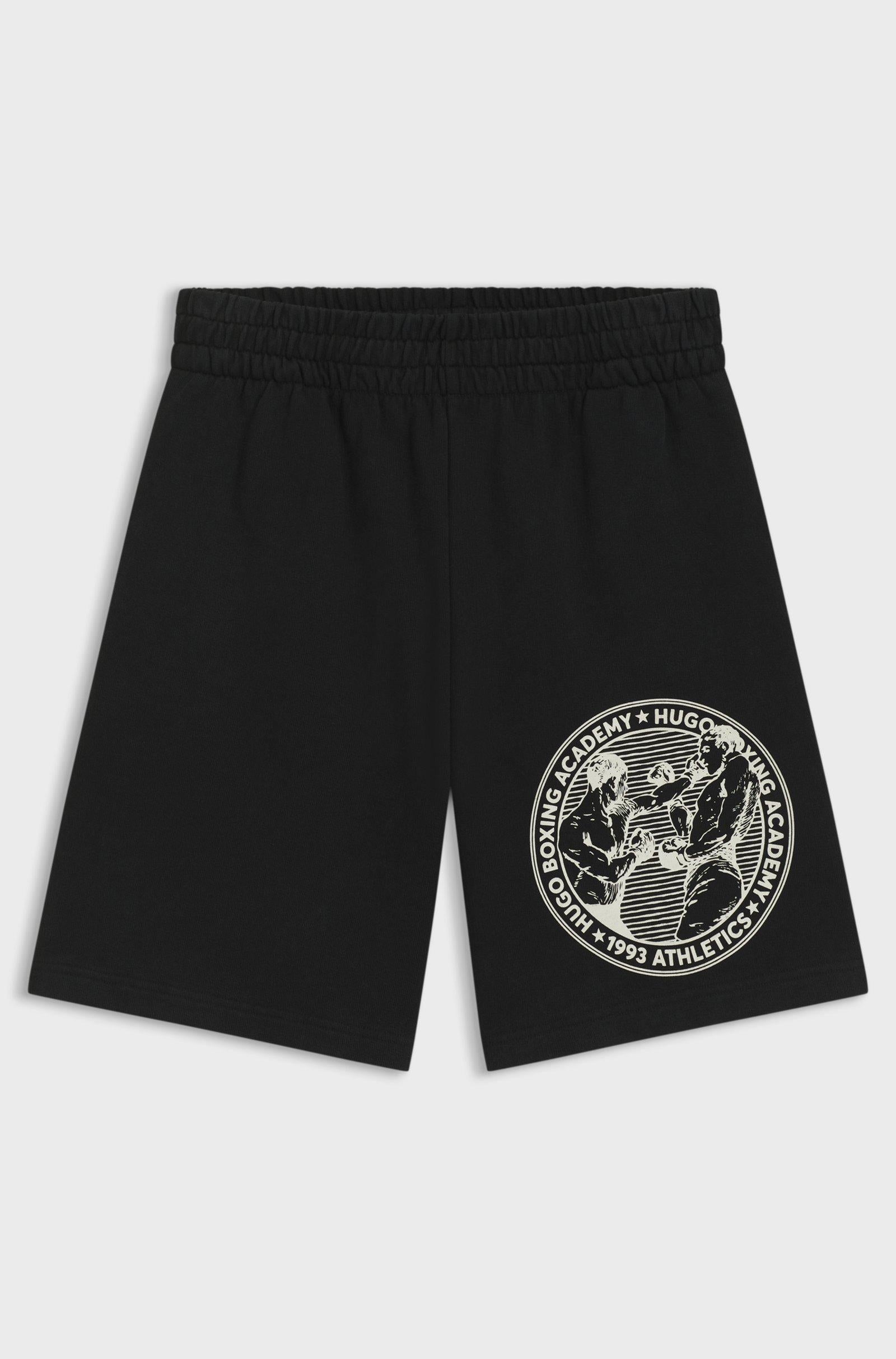 Shorts con cappuccio in terry di cotone con grafica ispirata alla boxe 50542413 001 HUGO 