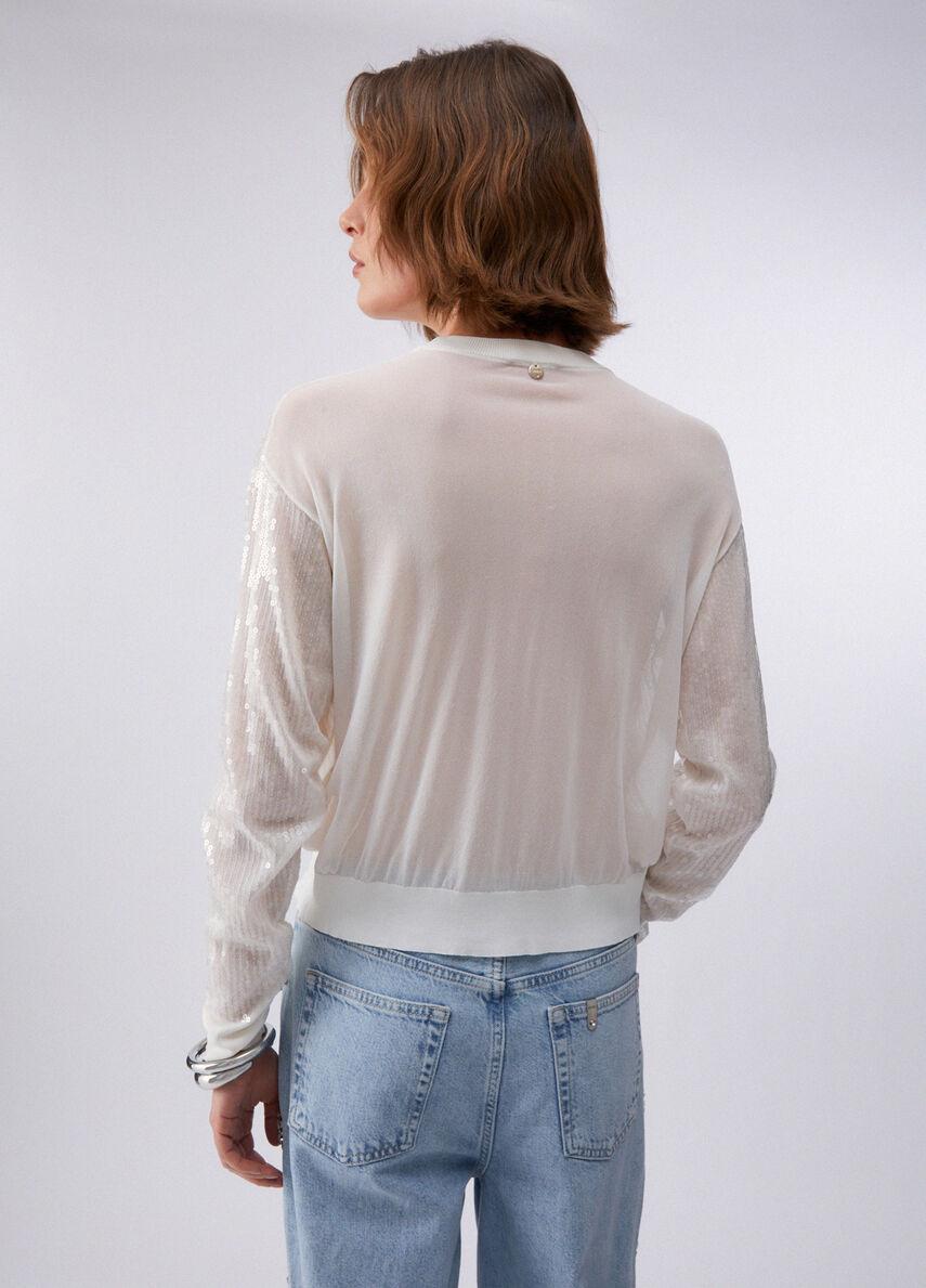 Cardigan con paillettes WA6530MA68R P9691 LIU JO WHITE1 