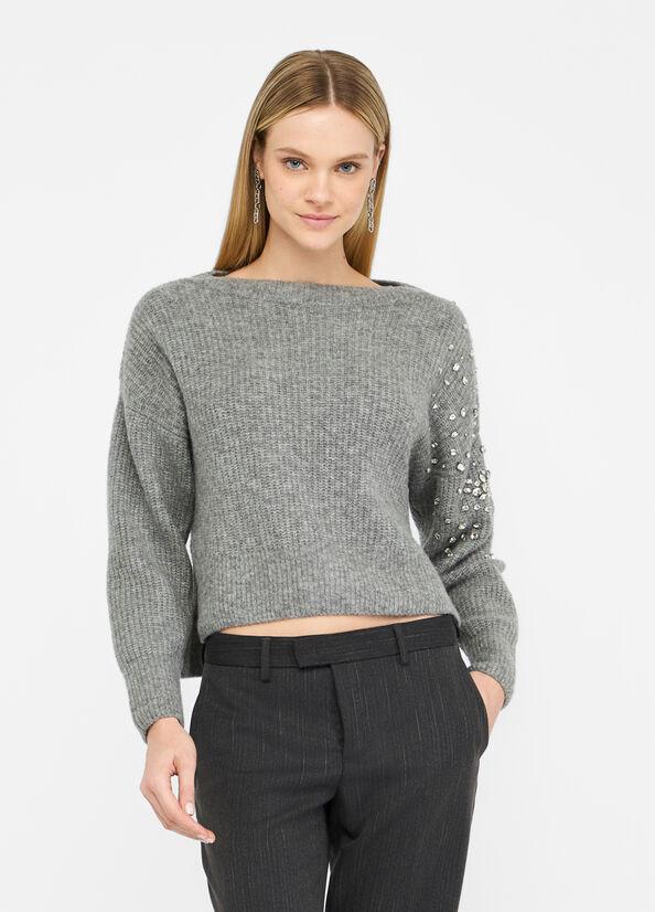 Maglione in lana con strass CF5150MA74Q 02056 LIU JO BLACK 