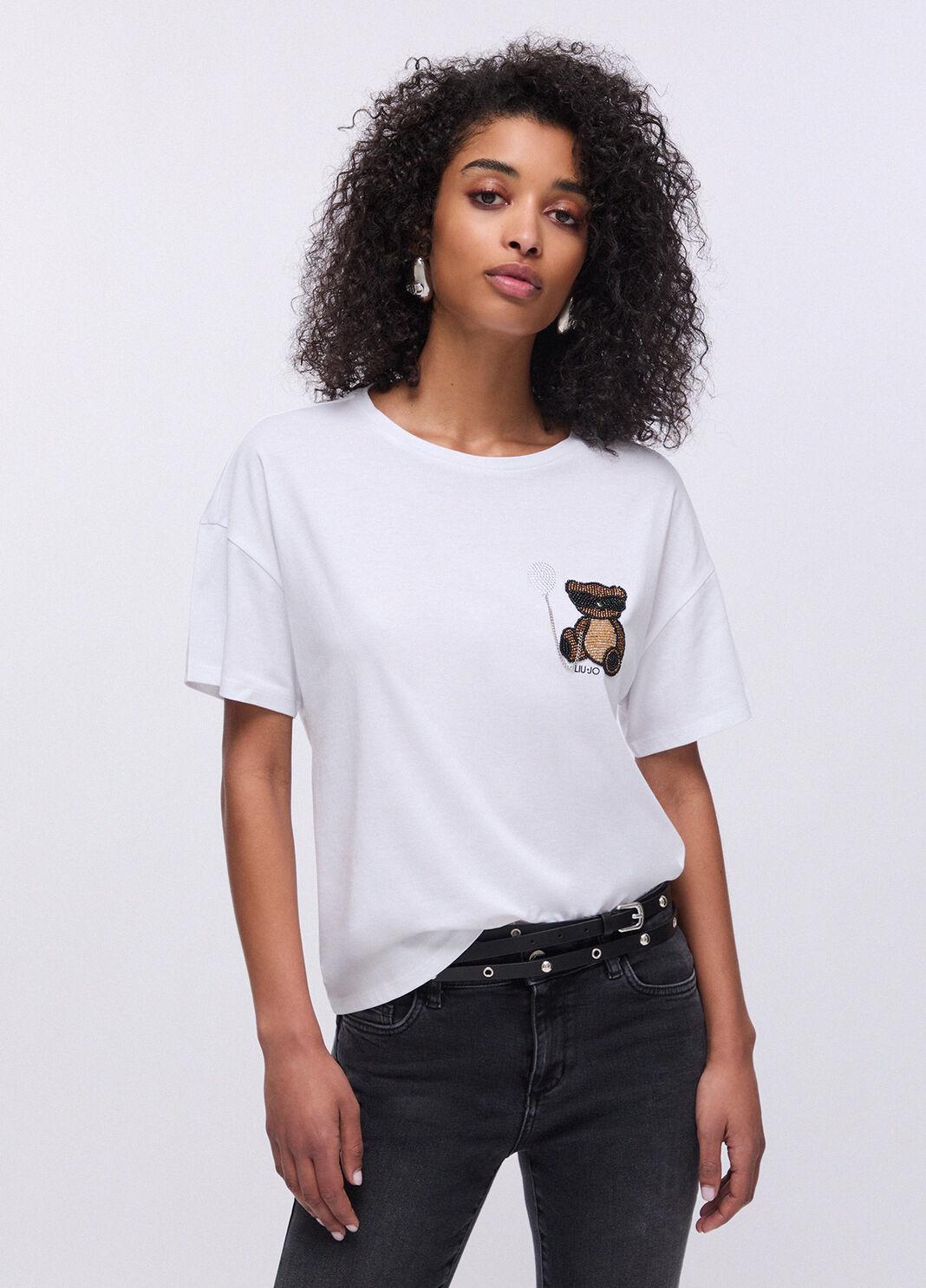 T-shirt con patch WA6414JS923 P9430 LIU JO WHITE1 